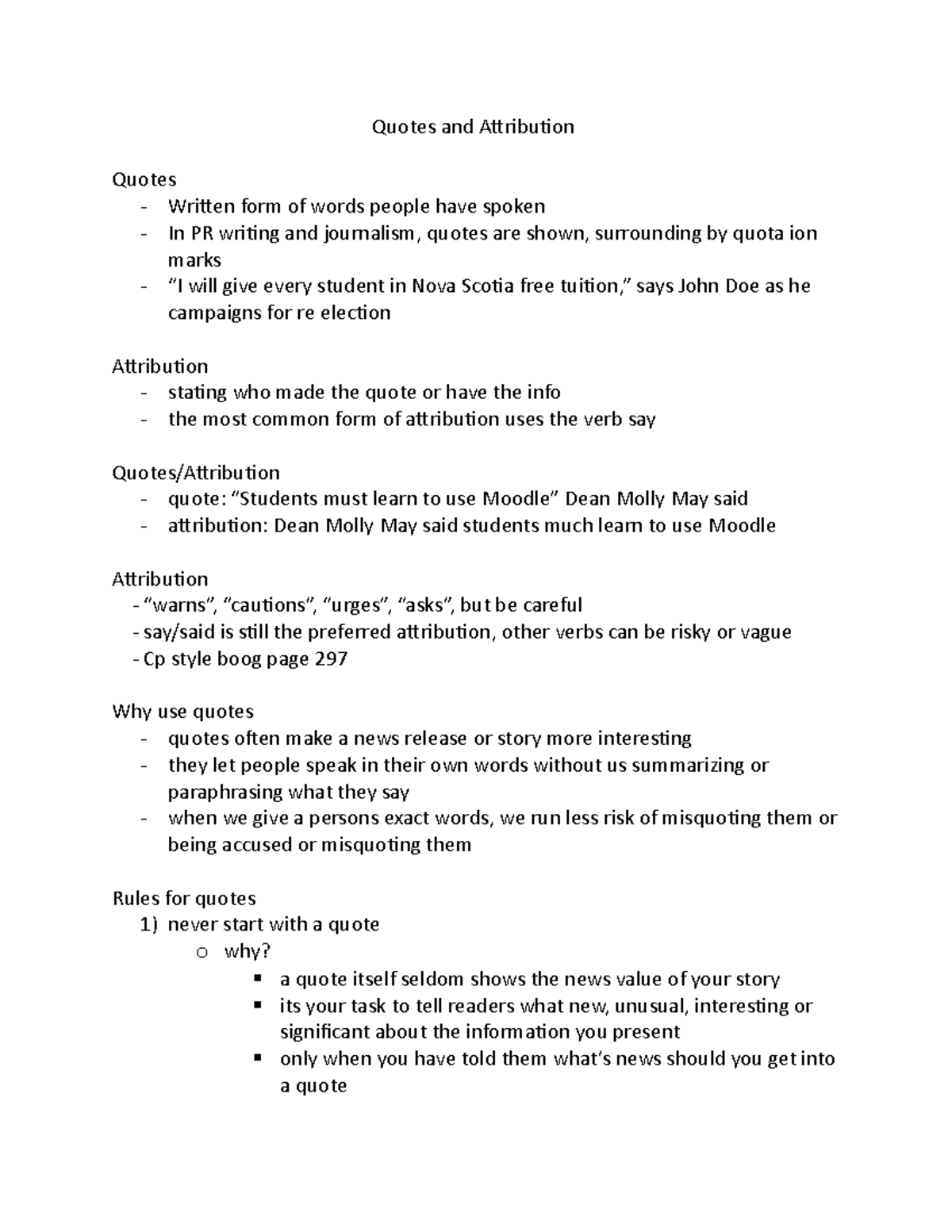 PR Writing Quotes and Attribution Guidelines (CMN 210) - Studocu
