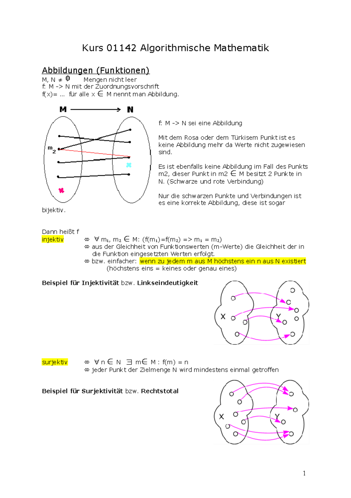 Kurs 01142 Zusammenfassung zur algorithmischen Mathematik und ...