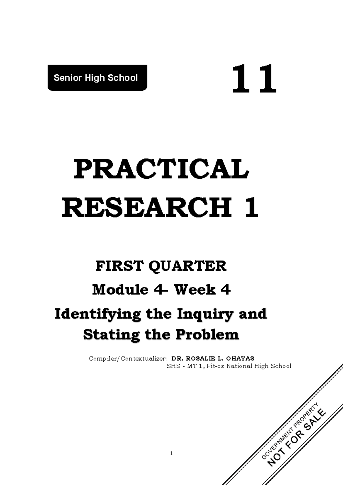 SHS MT 1: Practical Research 1 - Quarter 1 Module 4 on Inquiry - Studocu