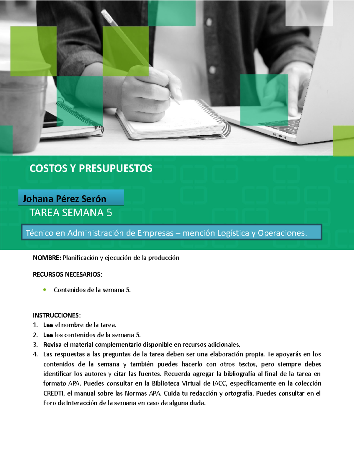 Costos y Presupuestos - Tarea Semana 5: Planificación de Producción ...