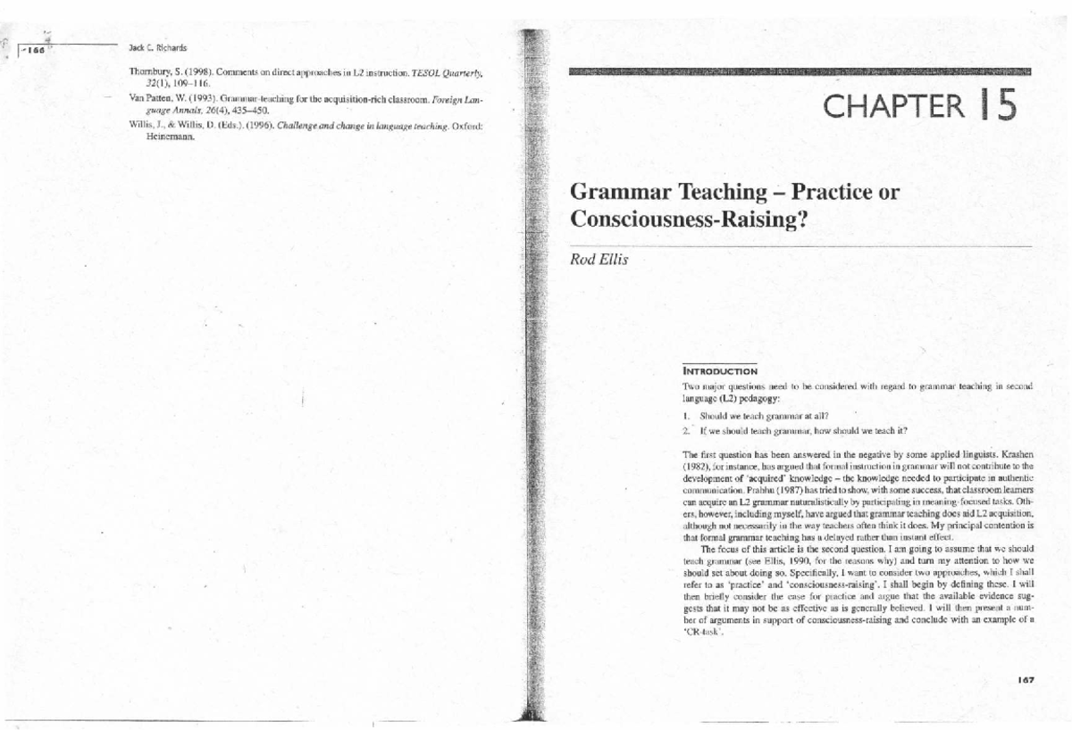 Grammar Teaching Practice vs. Consciousness Raising in L2 Instruction ...