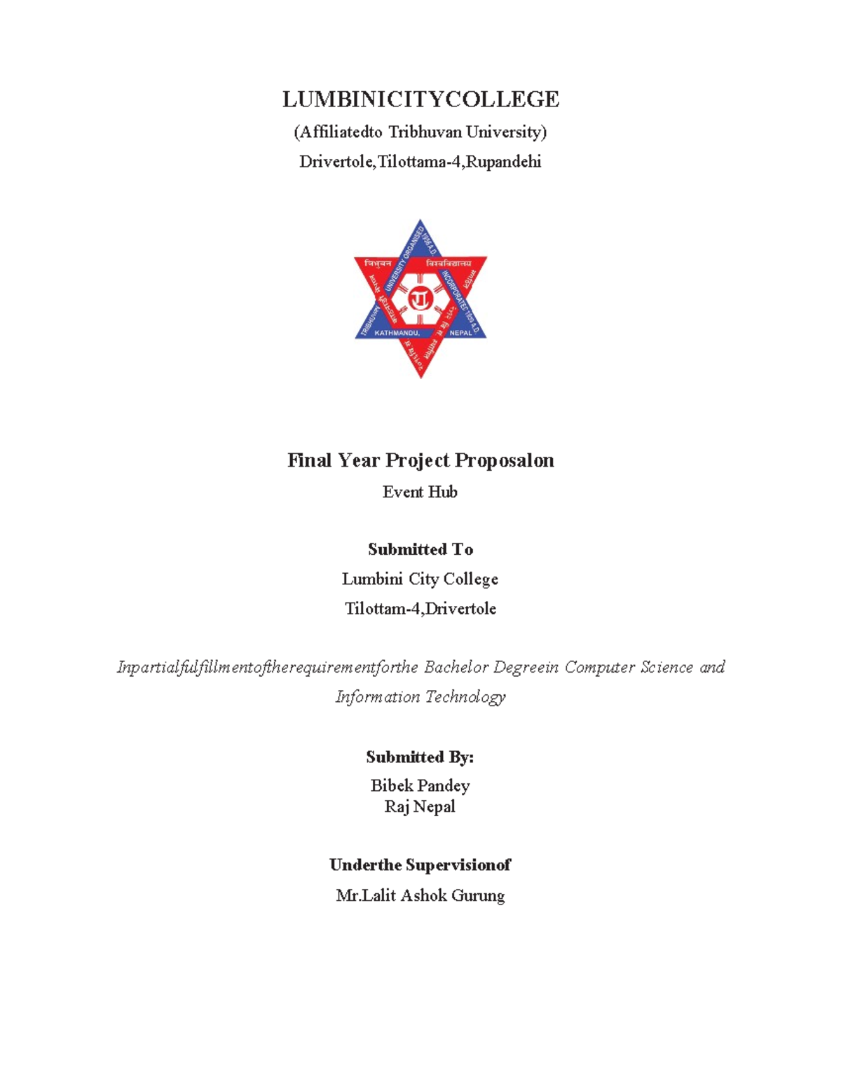Evently Documentation: Final Year Project Proposal (BSc CSIT) - Studocu