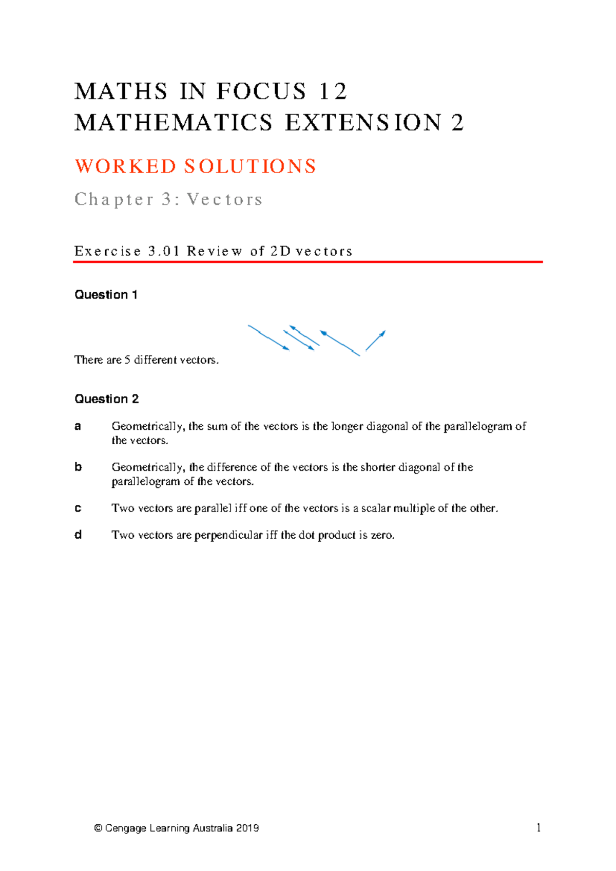 MATHS IN FOCUS 12 MATHS EXT 2 WORKED SOLUTIONS: 3D Vectors - Studocu