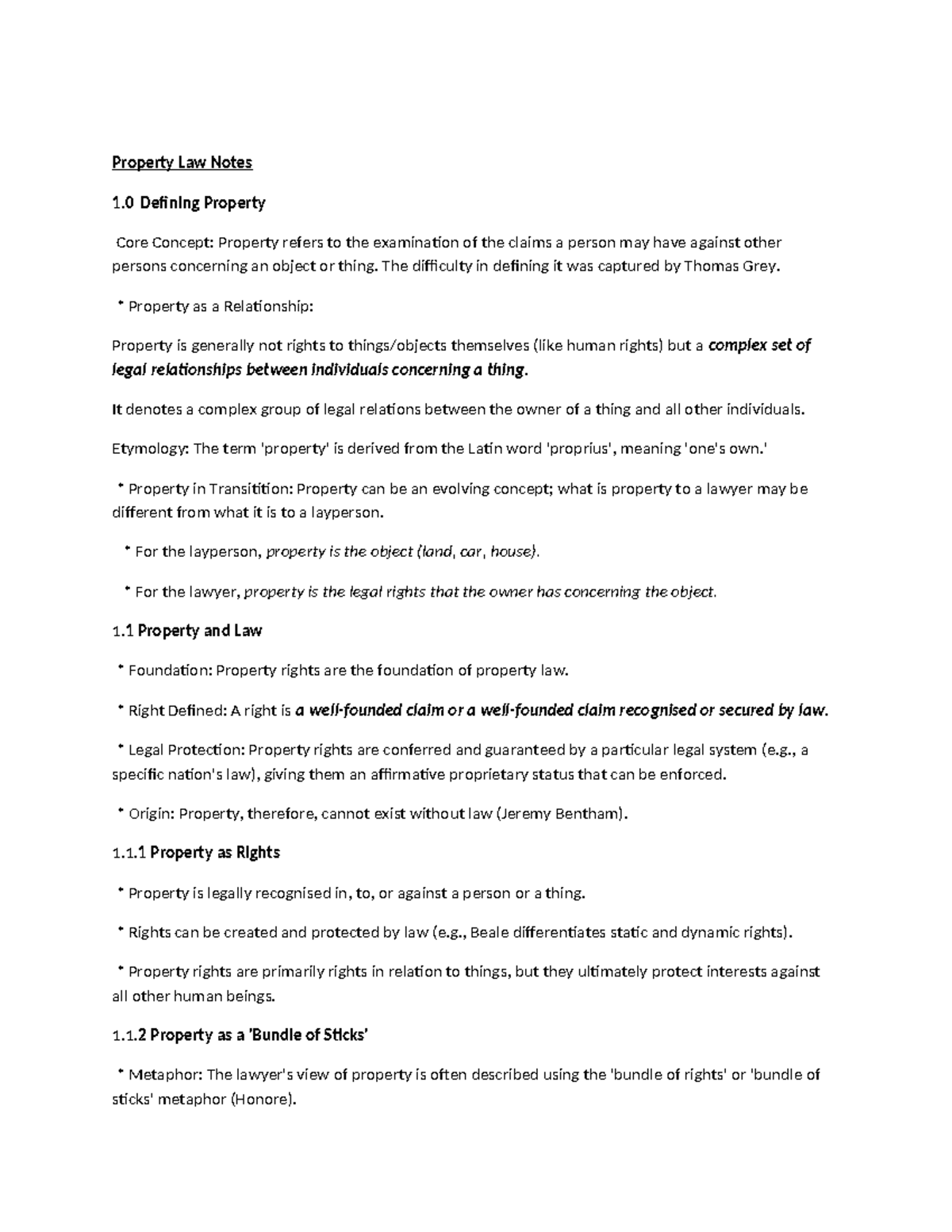 Property Law Notes 1.0: Core Concepts and Theories of Property - Studocu
