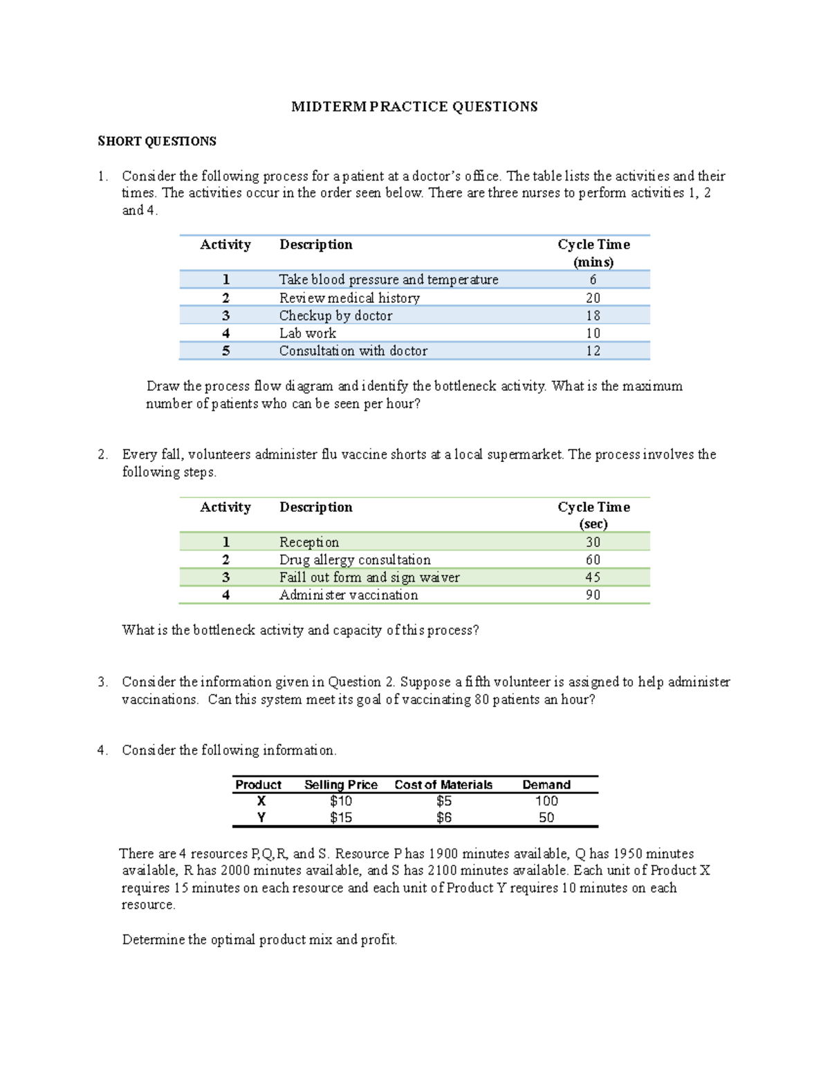 Midterm Exam Practice Questions - Operations Management (COURSE CODE ...