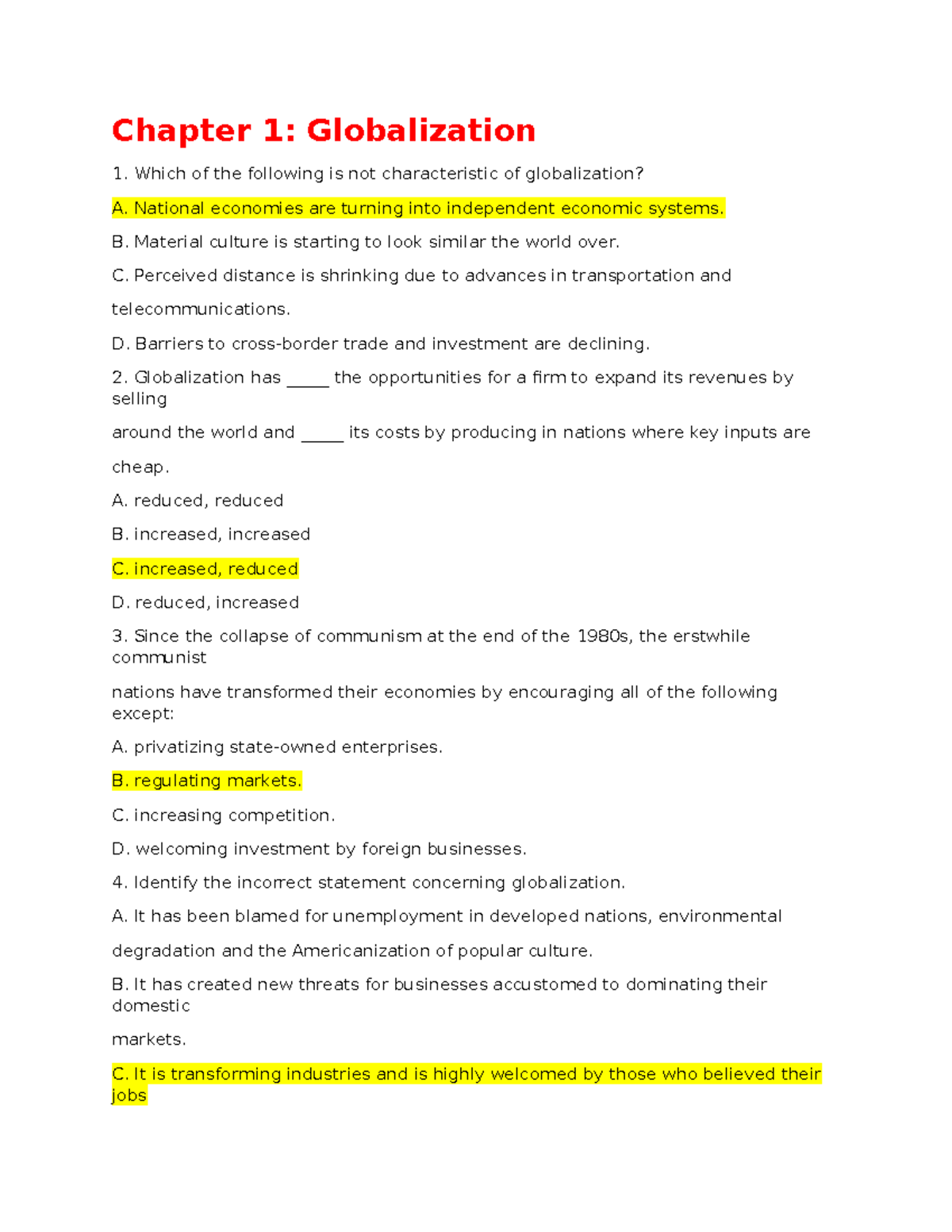 Chapter 1: Globalization - Key Concepts and Quiz (Course Code: ÔN THI ...