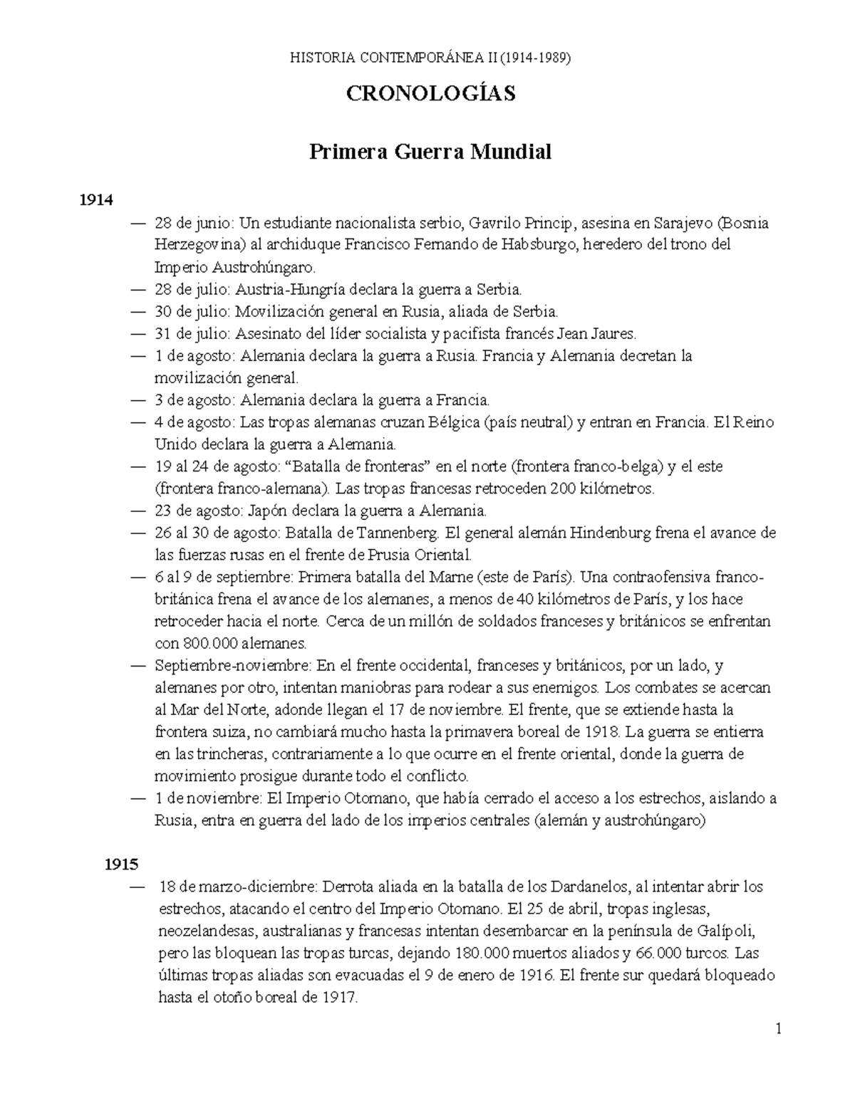 HISTORIA CONTEMPORÁNEA II: Cronología de la Primera y Segunda Guerra ...