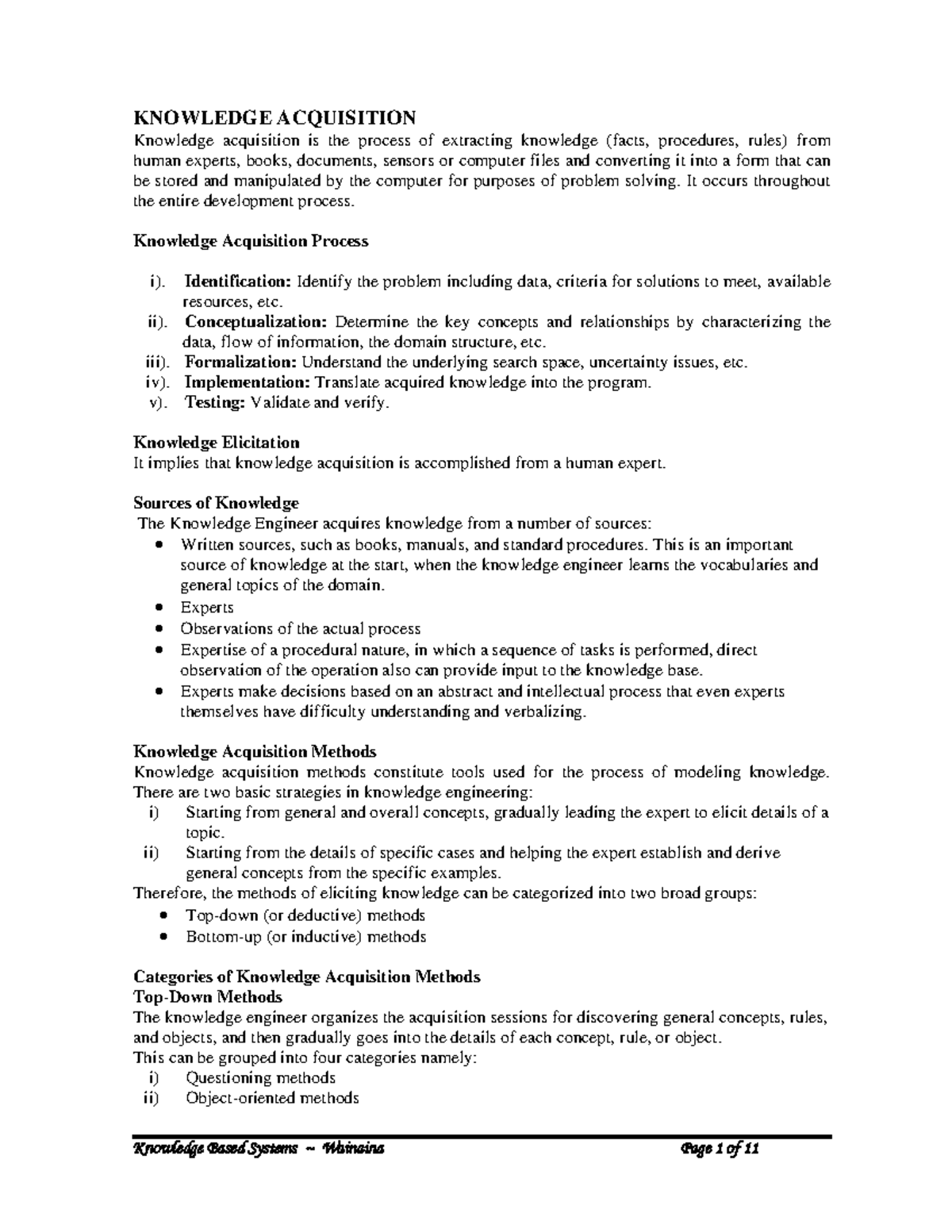 Knowledge Acquisition and Expert Systems Overview (CS101) - Studocu