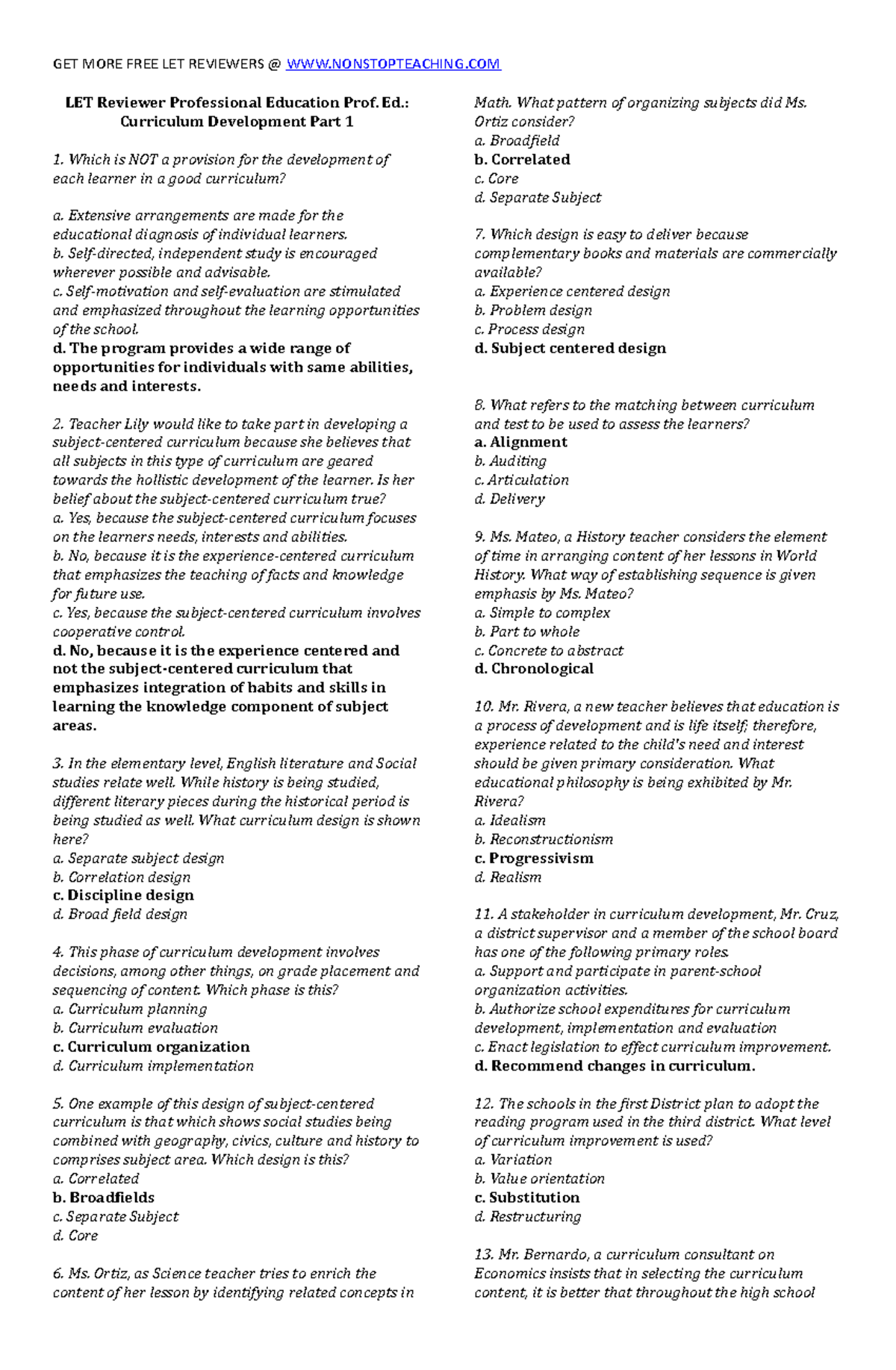 LET Reviewer: Curriculum Development Prof. Ed. (Parts 1 & 2) - Studocu
