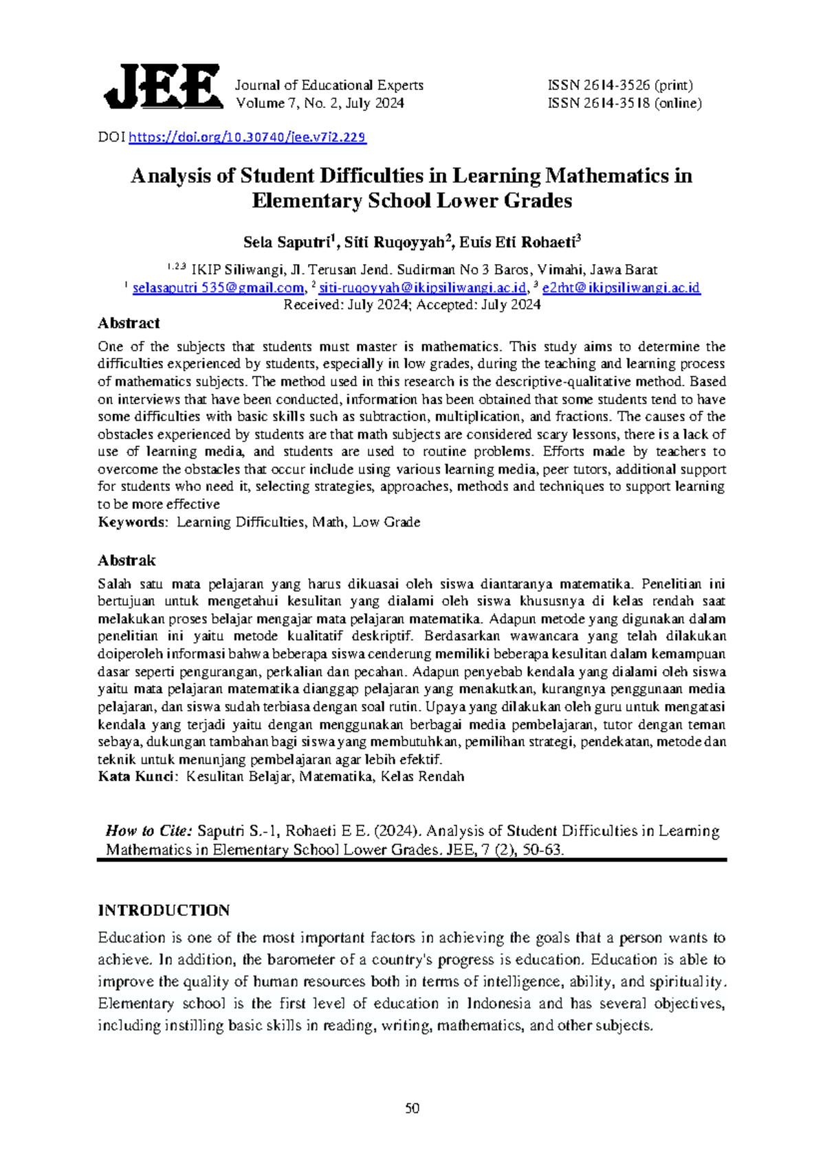 229 856 1 PB - Analysis of Student Difficulties in Math Learning for ...