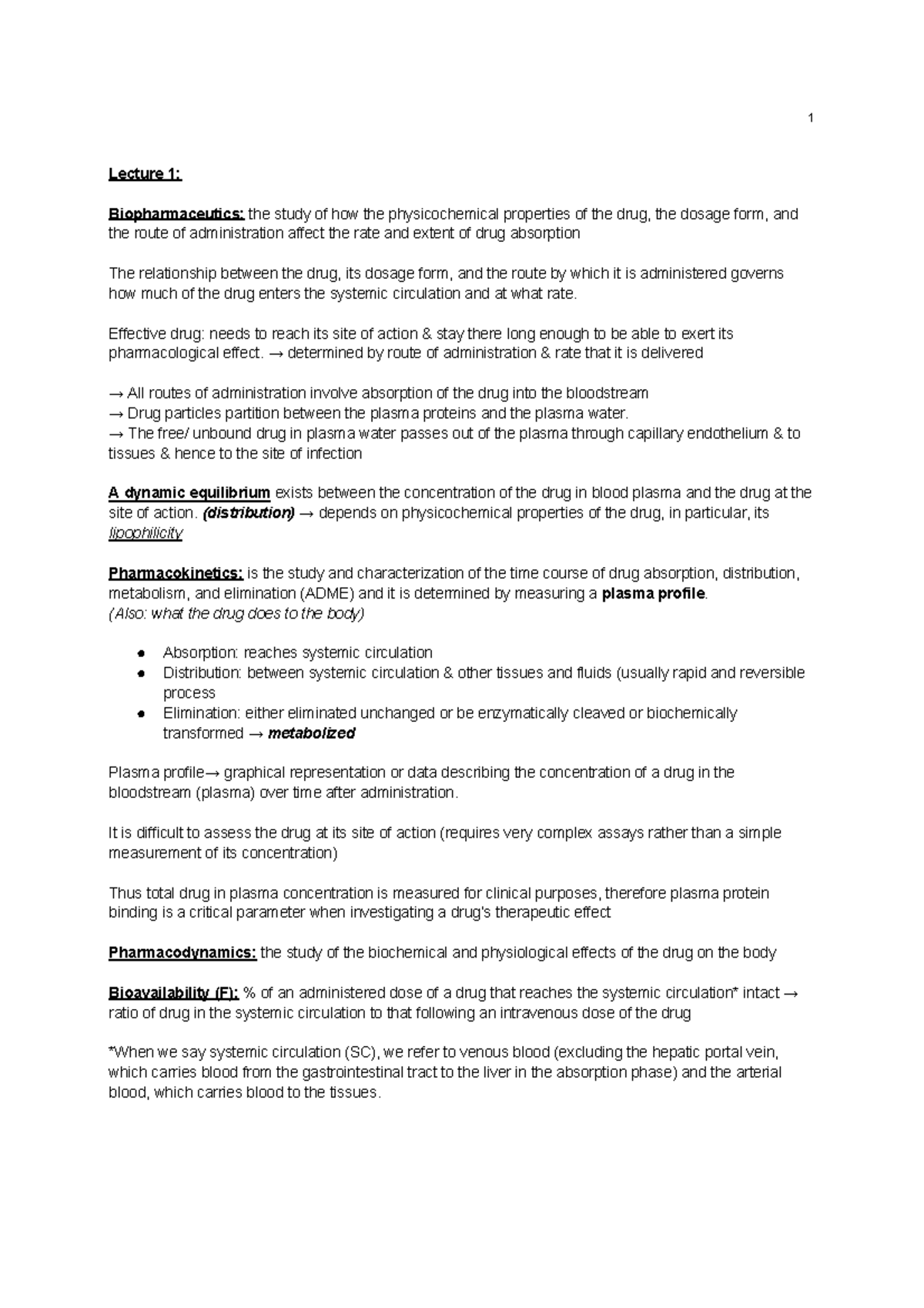 Lecture Notes on Biopharmaceutics and Drug Administration - PHAR 101 ...