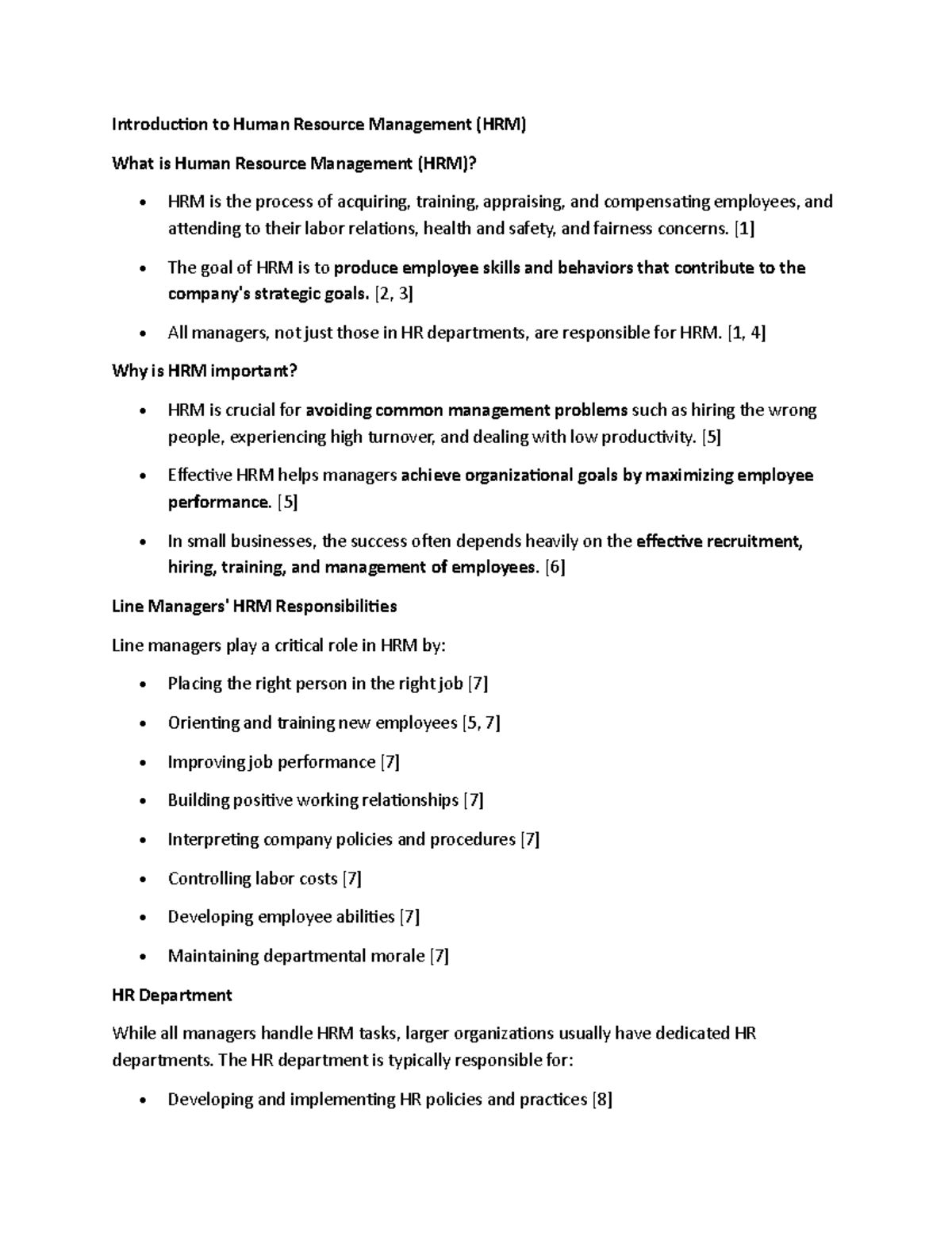 CH1 Notes - Summary Human Resource Management - Introduction to Human ...
