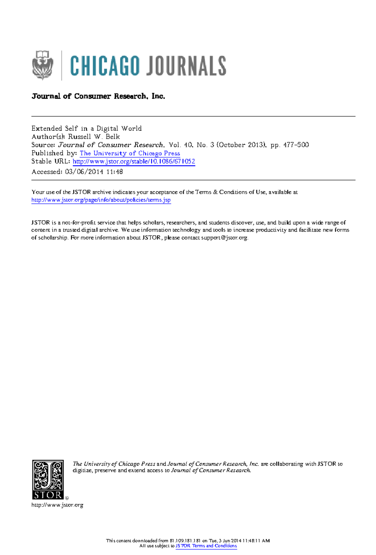 S06 belk2013 Extended self in a digital world[ 2154] - Journal of ...