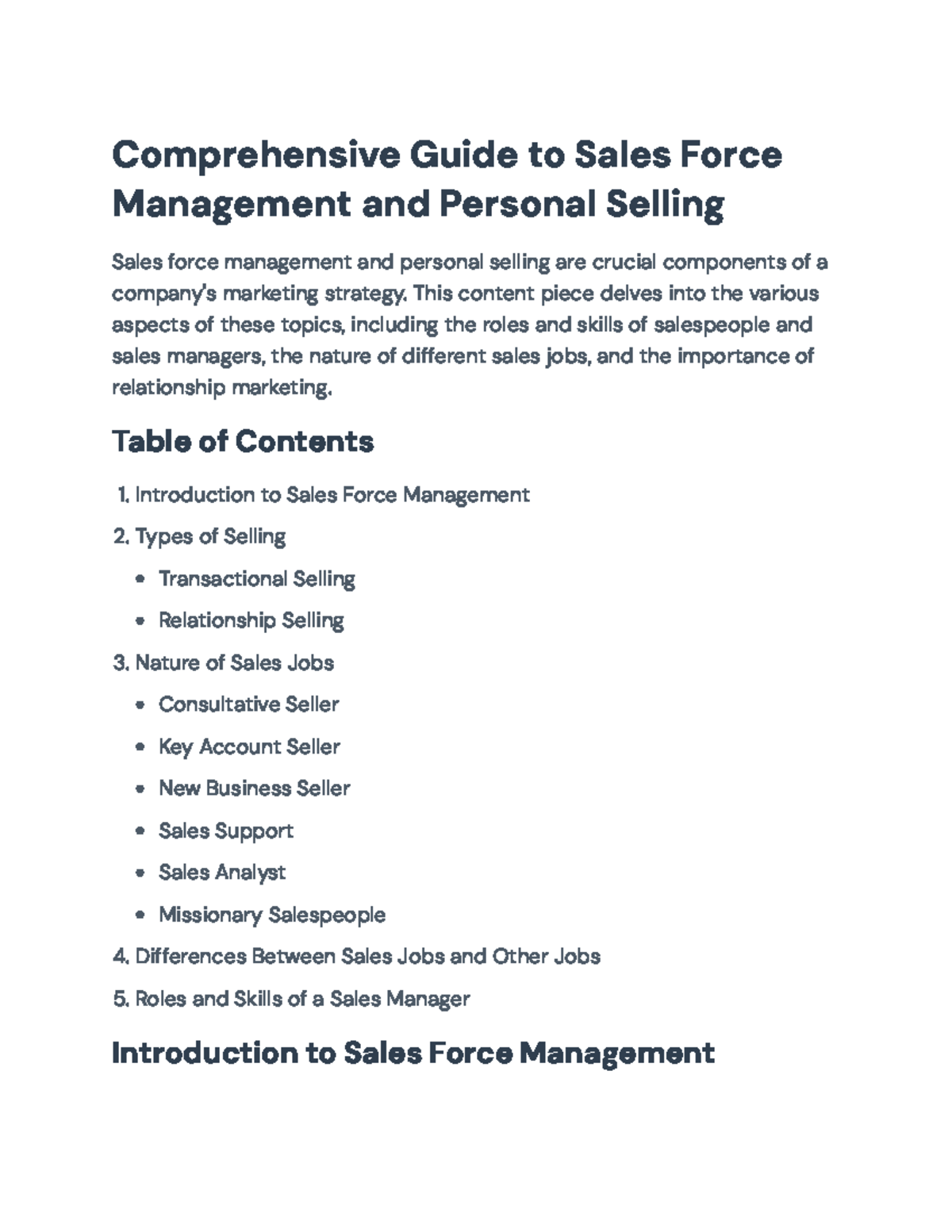 Comprehensive Guide to Sales Force Management (Course Code: SFM101 ...