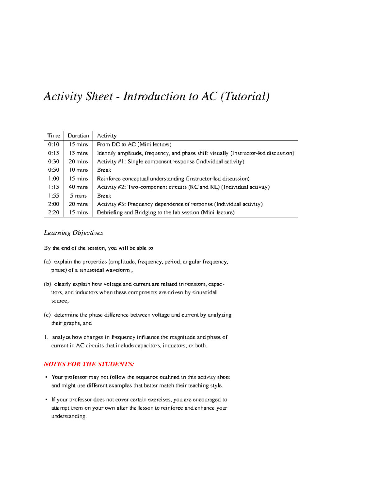 EPP2 W2S1S2 Activity Sheet: Intro to AC Concepts and Exercises - Studocu