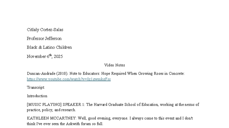 Hope Required When Growing Roses in Concrete: Video Notes (EDUC 2010 ...