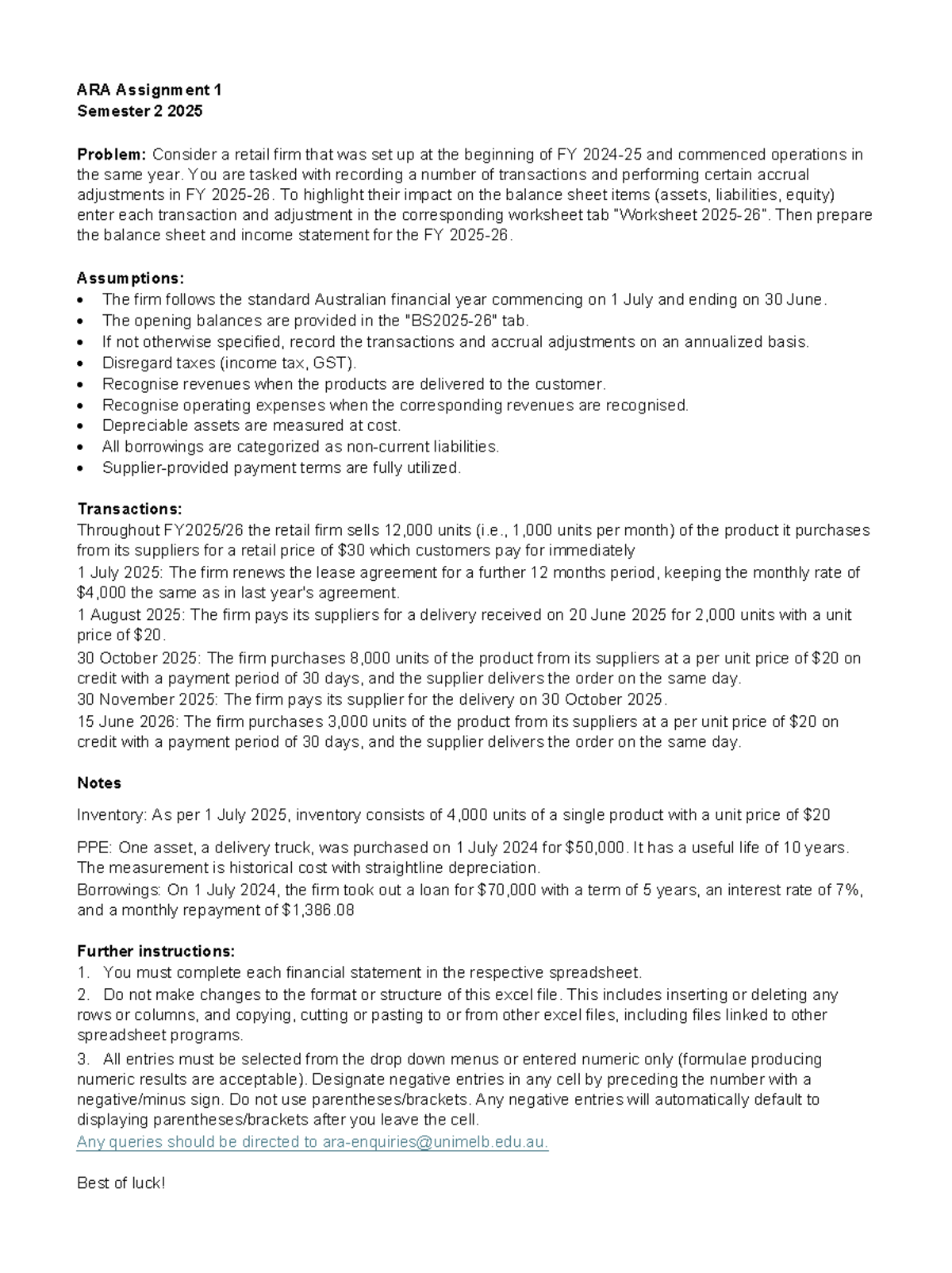 ARA Assignment 1: Retail Firm Financial Transactions & Statements - Studocu