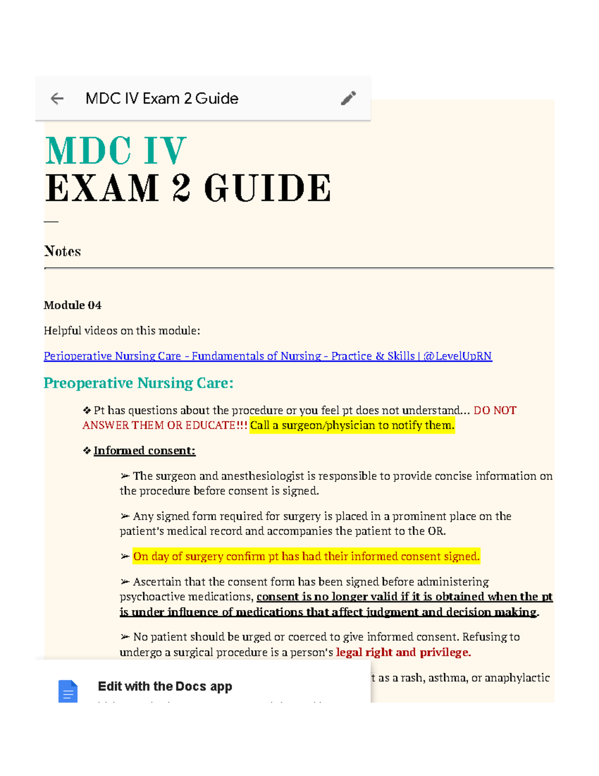 MDC IV Exam 2 Study Guide: Intraoperative & Postoperative Care - Studocu