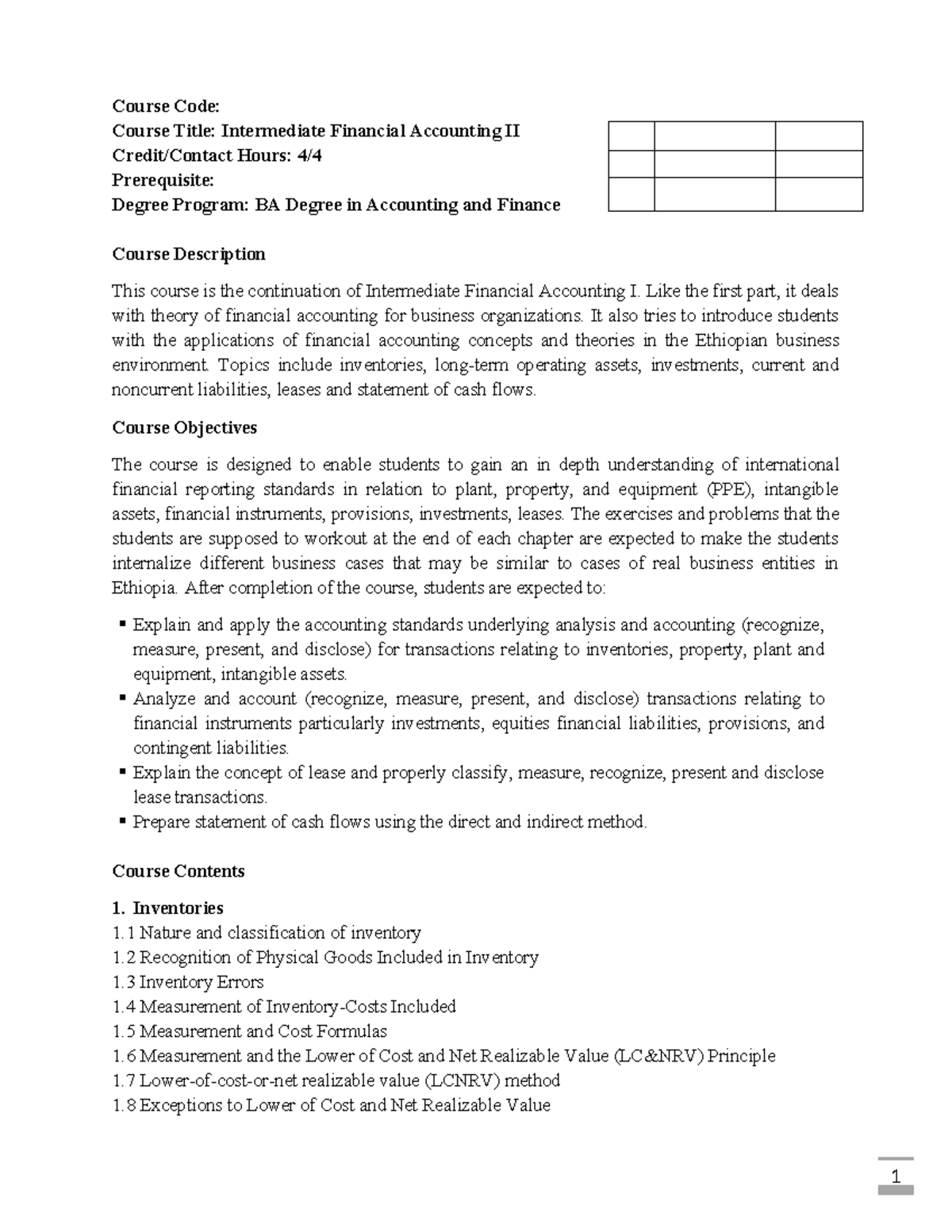ACFN302 Intermediate Financial Accounting II Syllabus Overview - Studocu