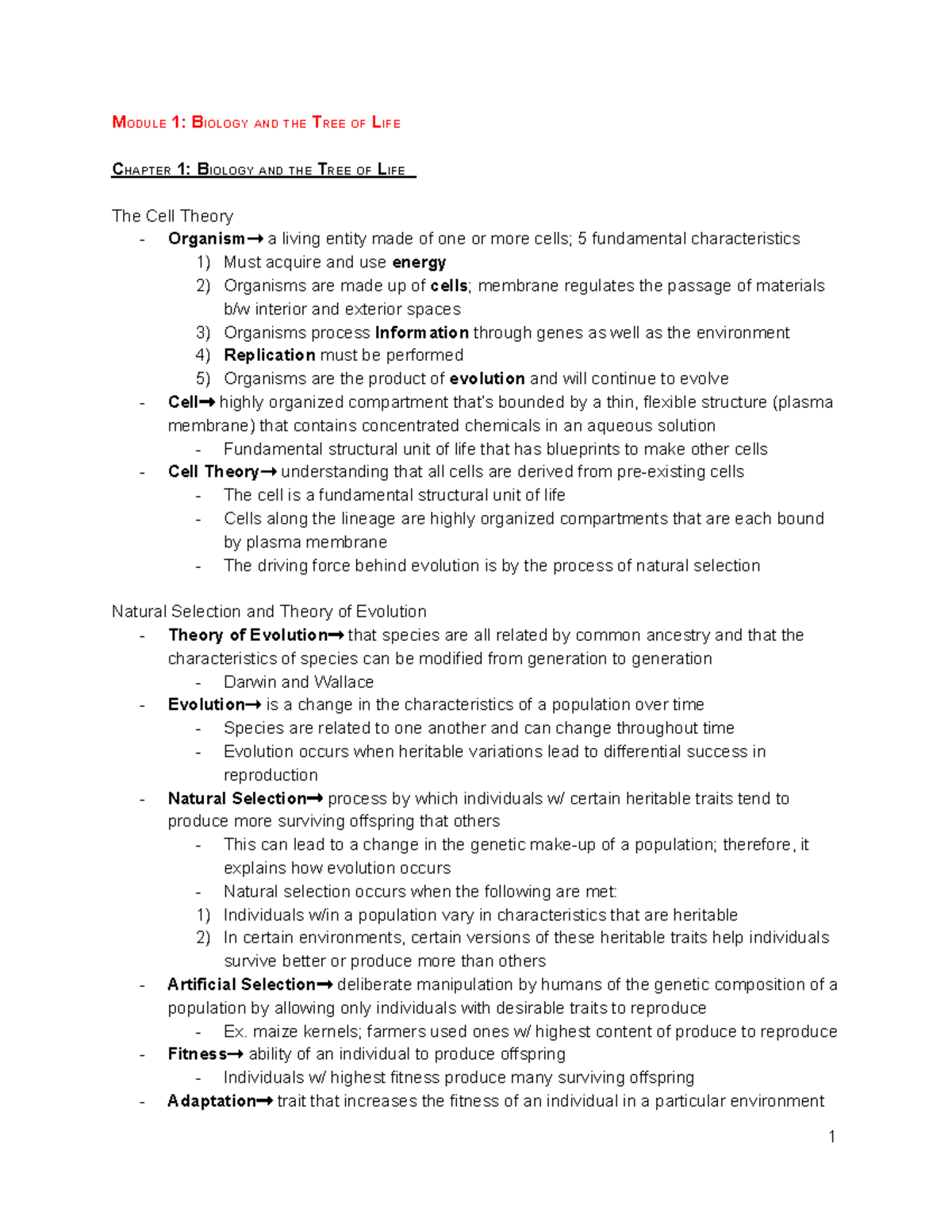 BIOL 102 Exam Notes - MODULE 1: BIOLOGY AND THE TREE OF LIFE CHAPTER 1 ...