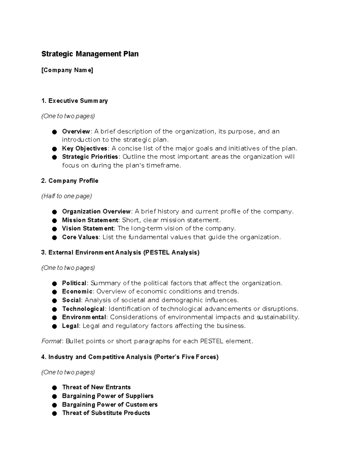Format Strategic Management plan - Strategic Management Plan [Company ...