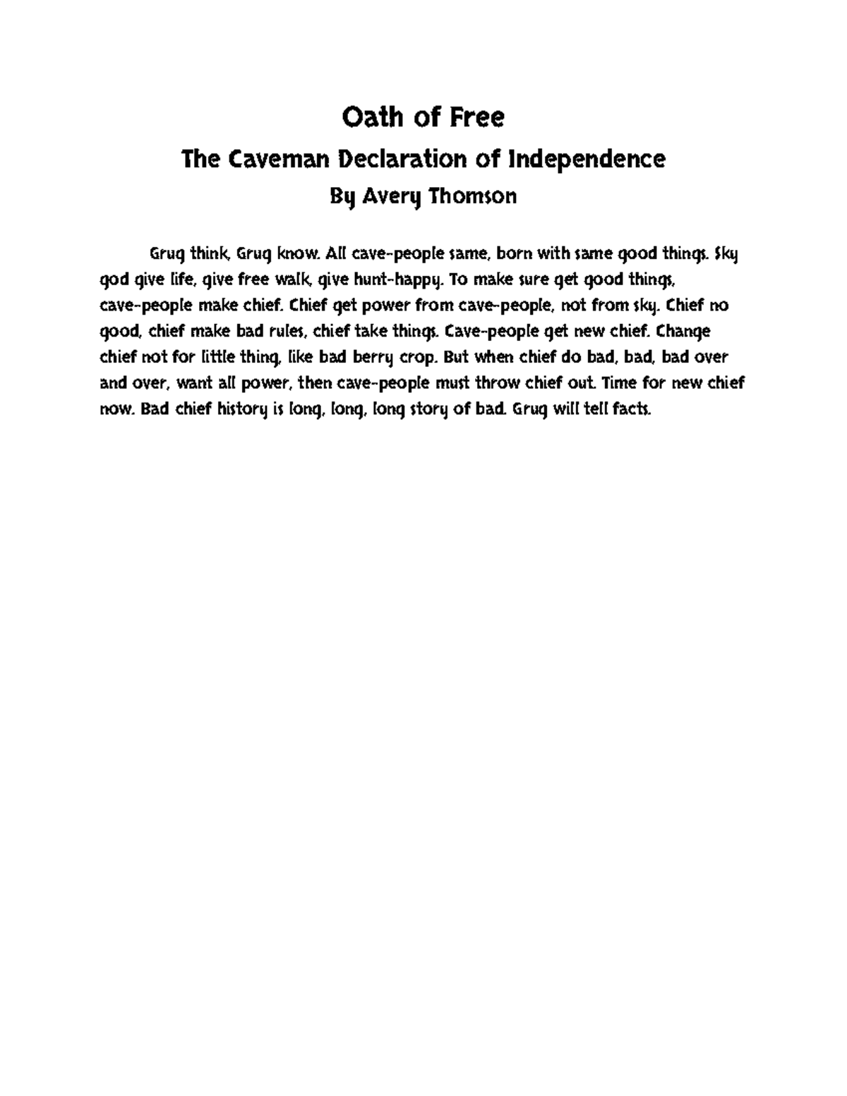 Paraphrase of the Oath of Free: Caveman Declaration of Independence ...