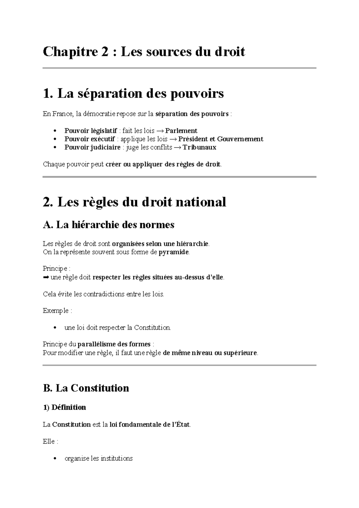Chapitre 2 : Les Sources du Droit - Résumé et Fiche de Cours - Studocu