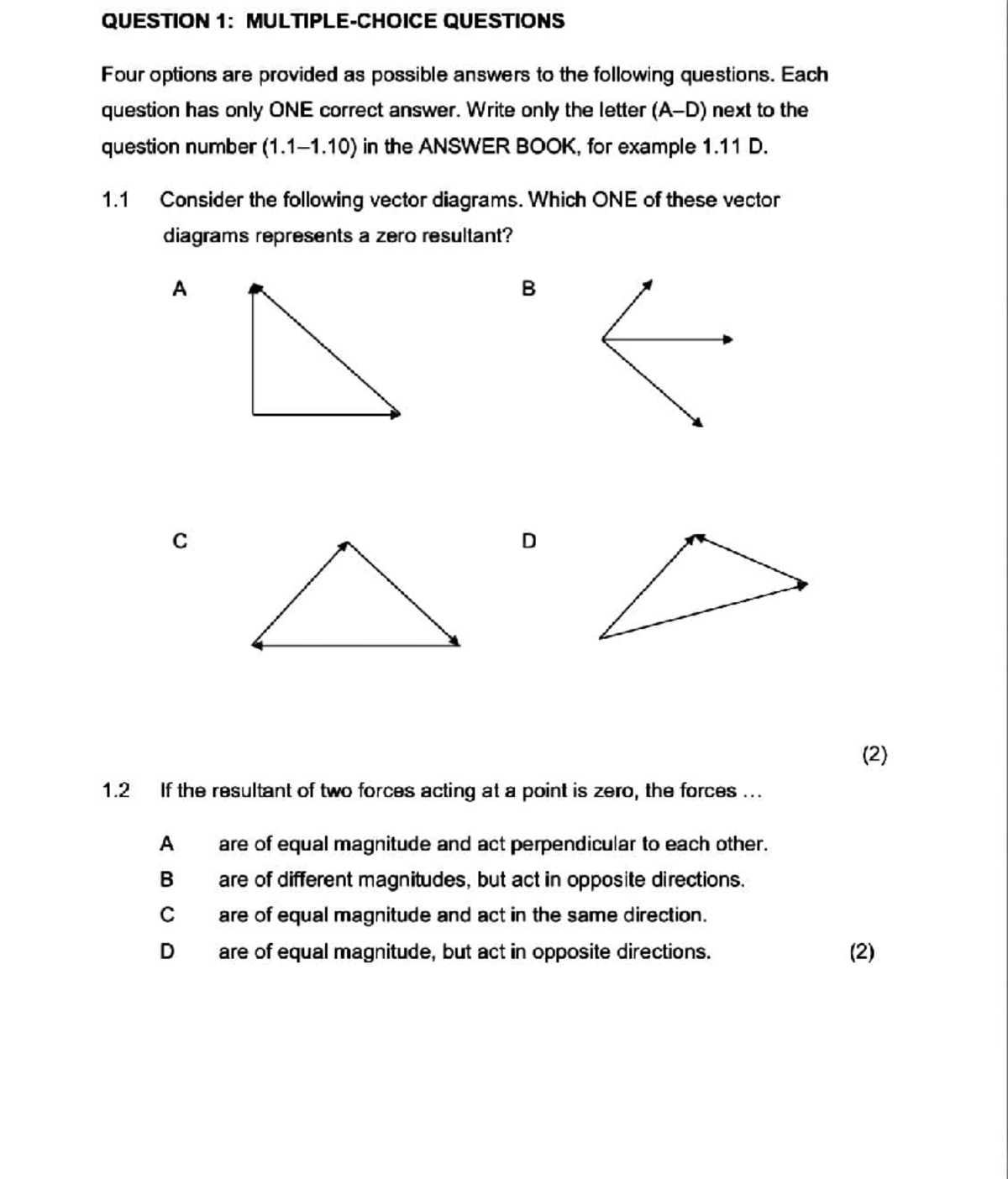 Grade 11 Vectors & Scalars: Exam Questions and Solutions - Studocu
