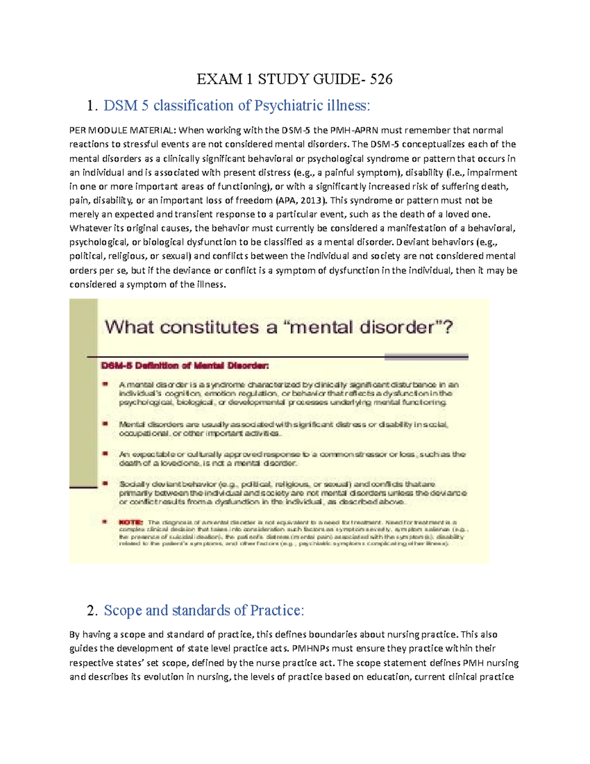 EXAM 1 Study Guide for Psychiatric Nursing 526: Key Concepts & Theories ...
