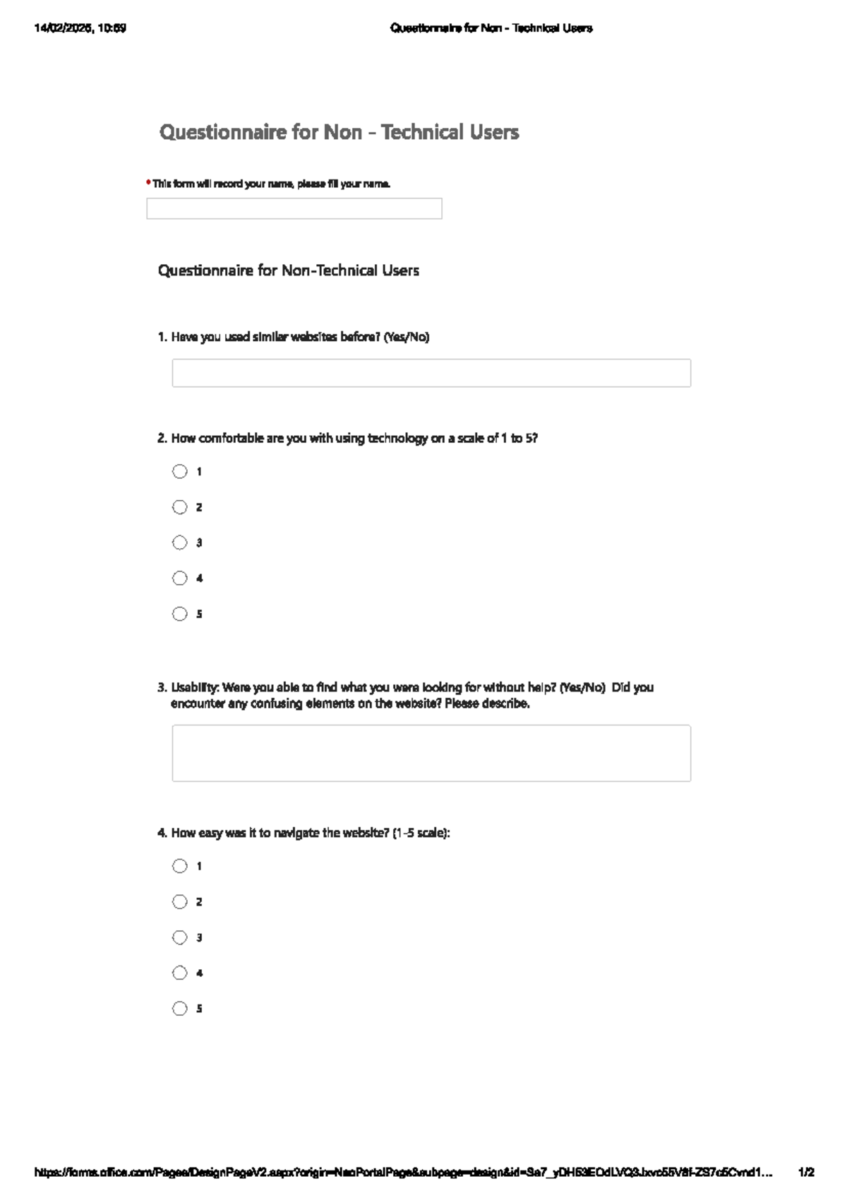 Non-technical User Questionnaire: Usability & Tech Comfort Scale - Studocu