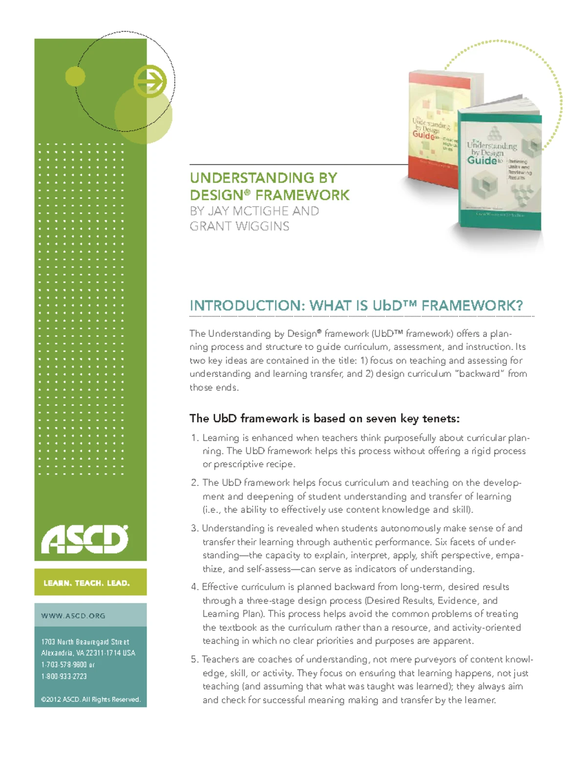 Understanding by Design (UbD) Framework: Stages 1-3 Overview - Studocu