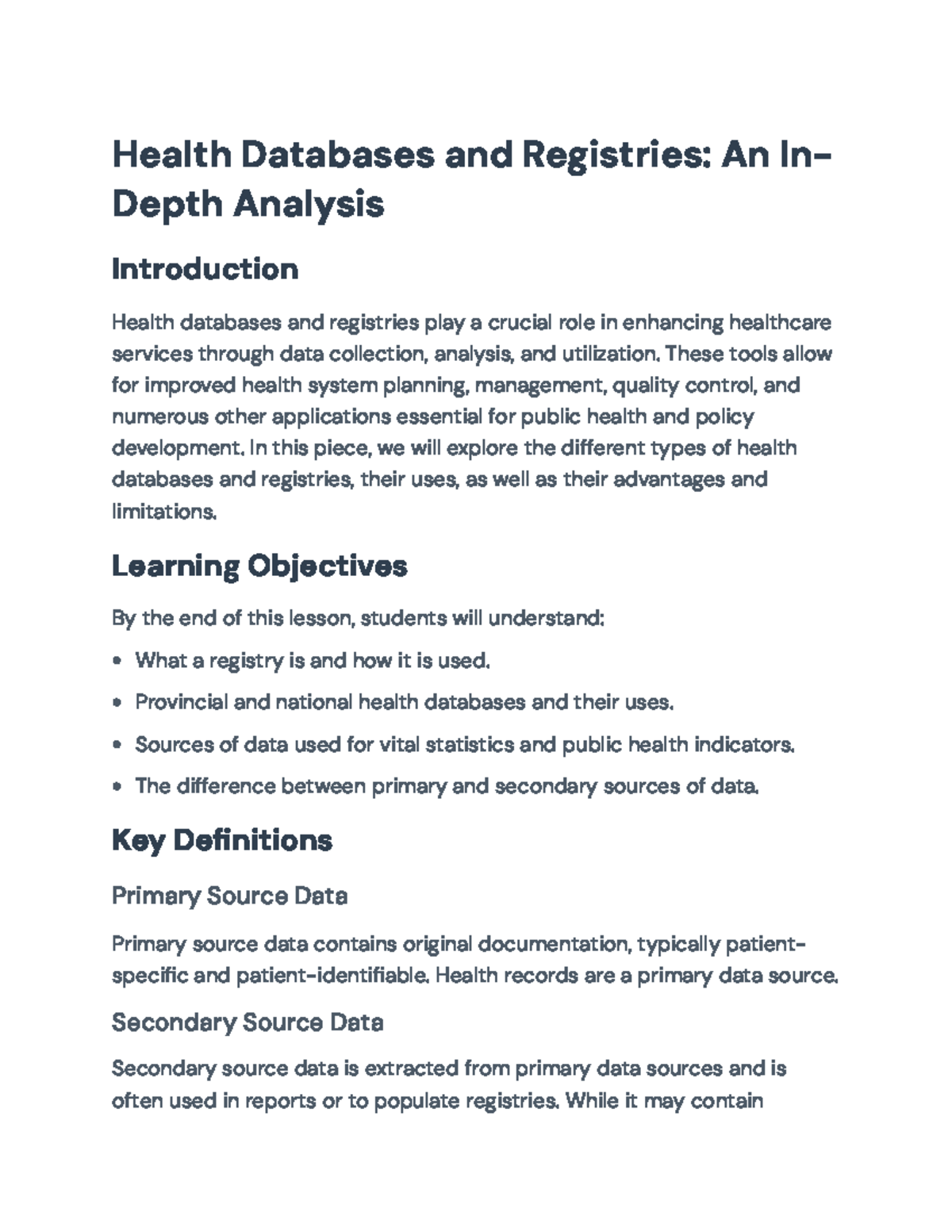 Health Databases and Registries: Analysis for Healthcare Improvement ...