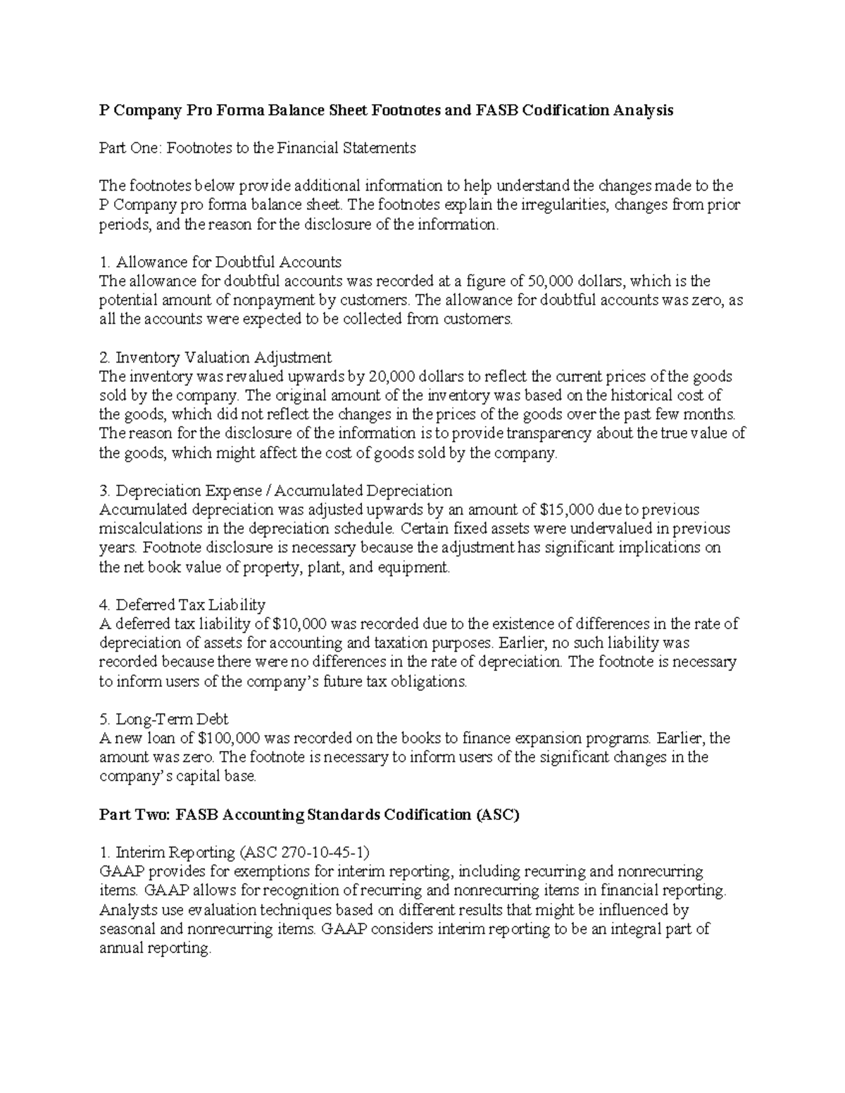 ACC 405 Pro Forma Balance Sheet Footnotes & FASB Analysis - Studocu
