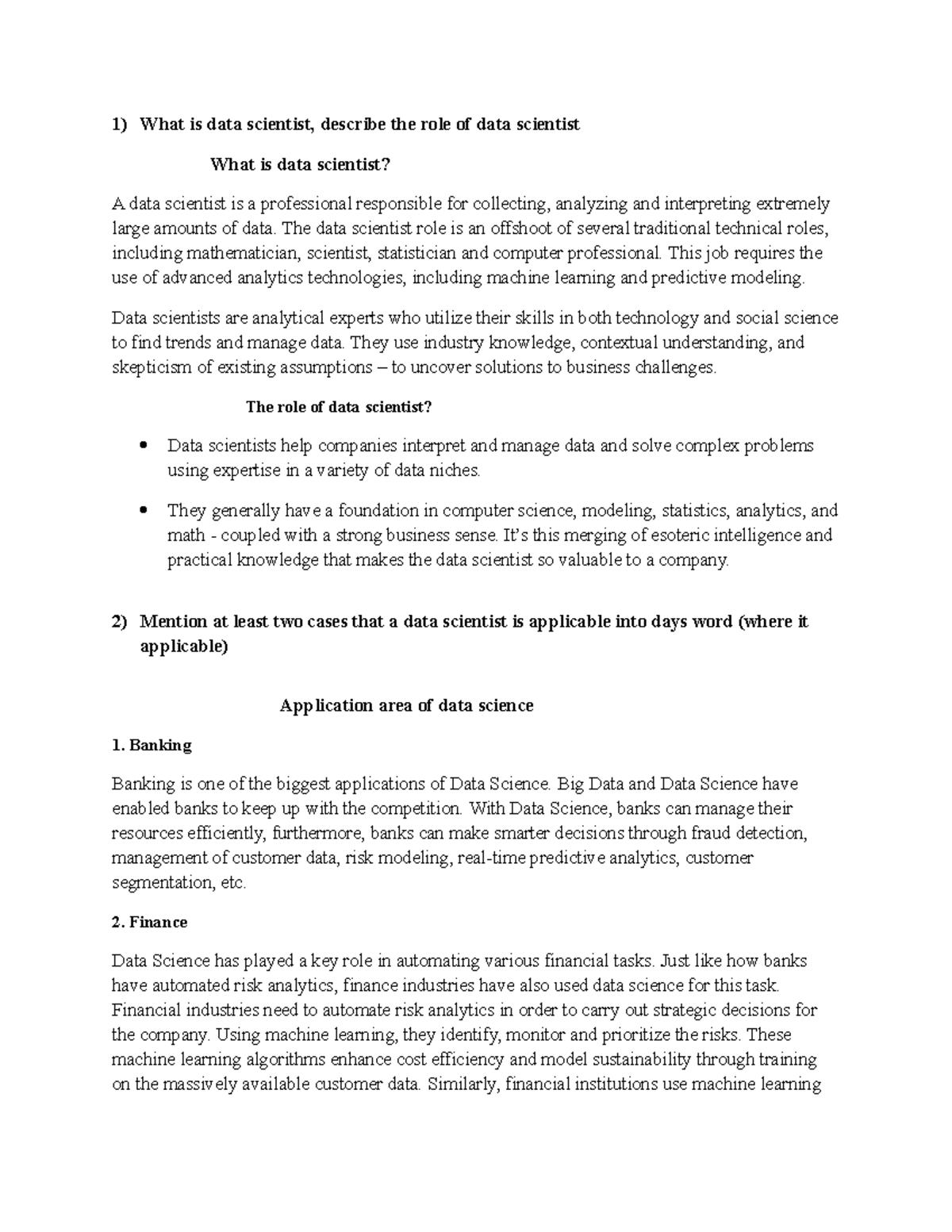 The Role and Applications of Data Science (CS101: Lecture Notes) - Studocu