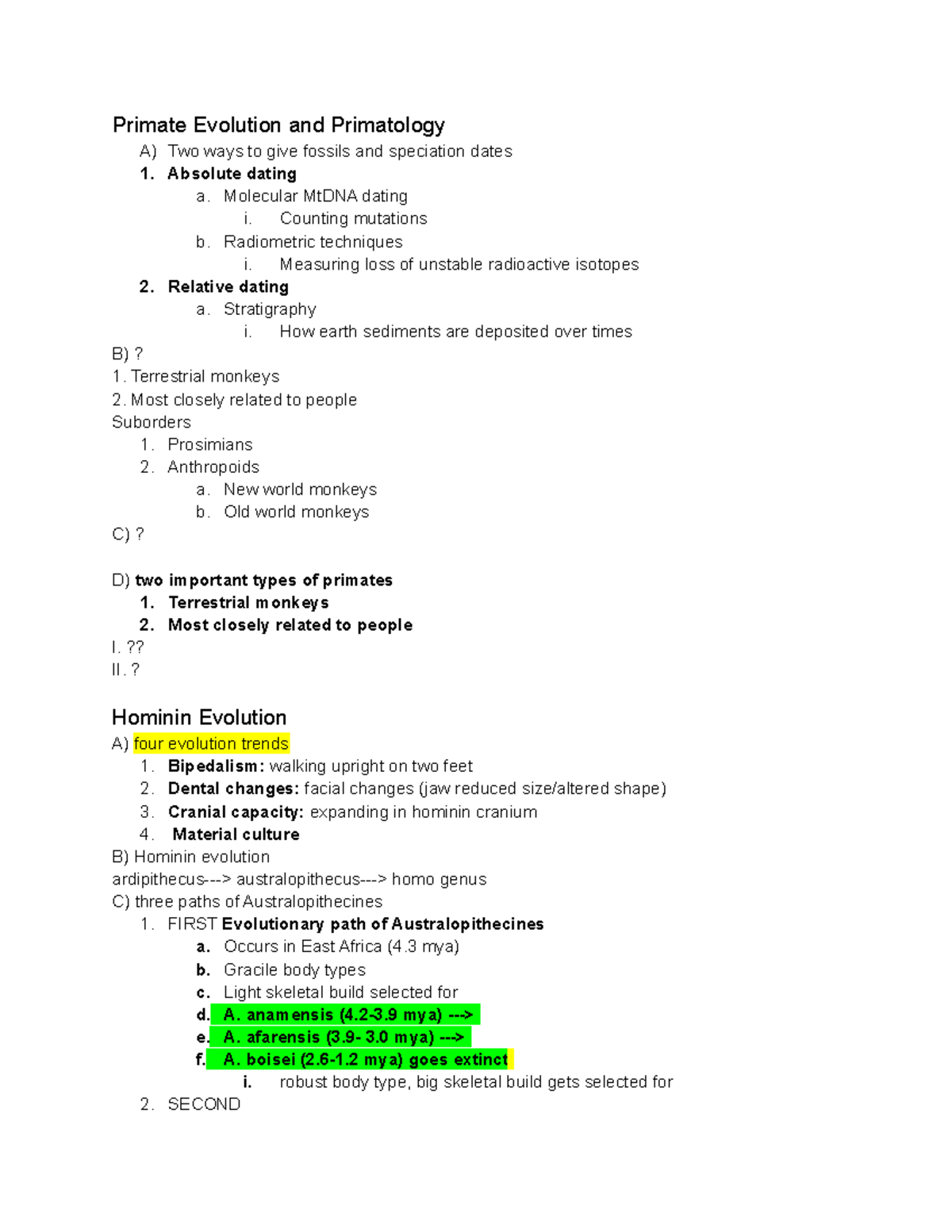 Anthro 101 Final Exam Study Guide: Primates, Hominins, & Culture - Studocu