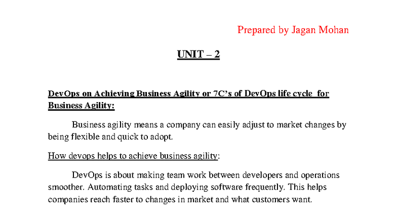 Devops UNIT 2 - lecture prepare notes - UNIT – 2 DevOps on Achieving ...
