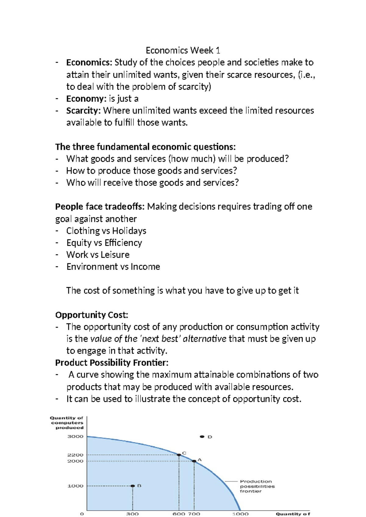 Economics Week 1 - WEEK 1 NOTES - Economics Week 1 Economics: Study of ...