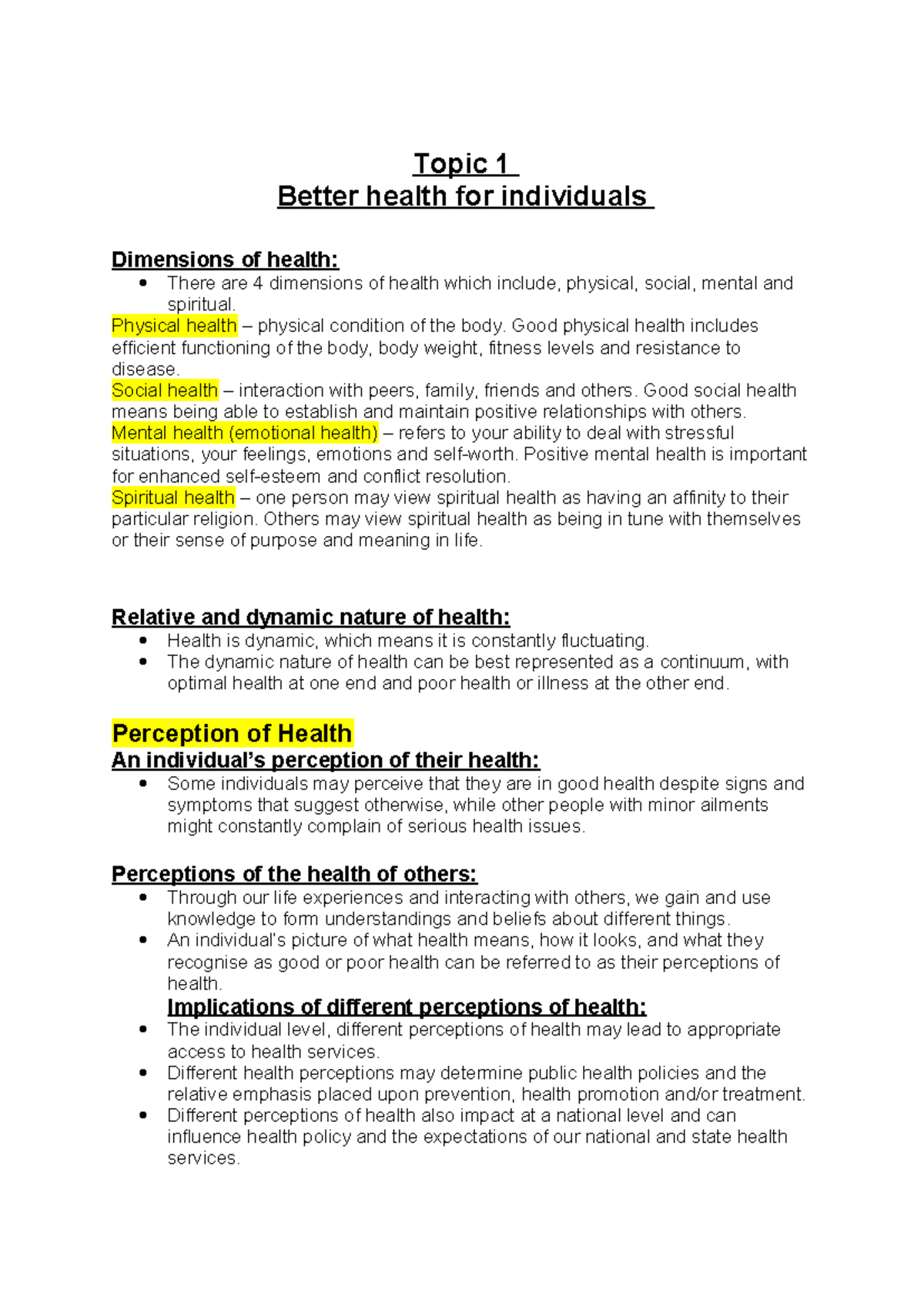 Core 1 & 2 Prelim PDHPE Year 11: Dimensions of Health & Body Systems ...