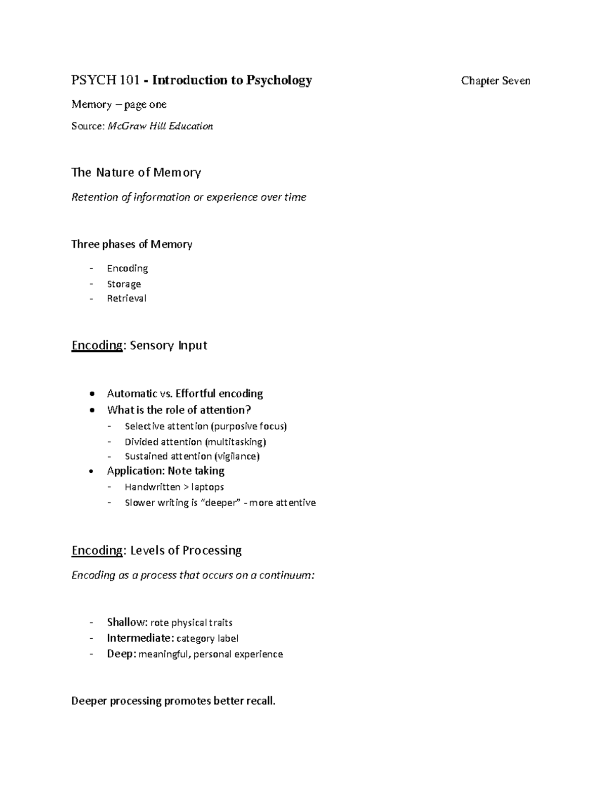 PSYCH 101 Chapter 7 Lecture Notes Page 1 of 3 - Deprecated API usage ...