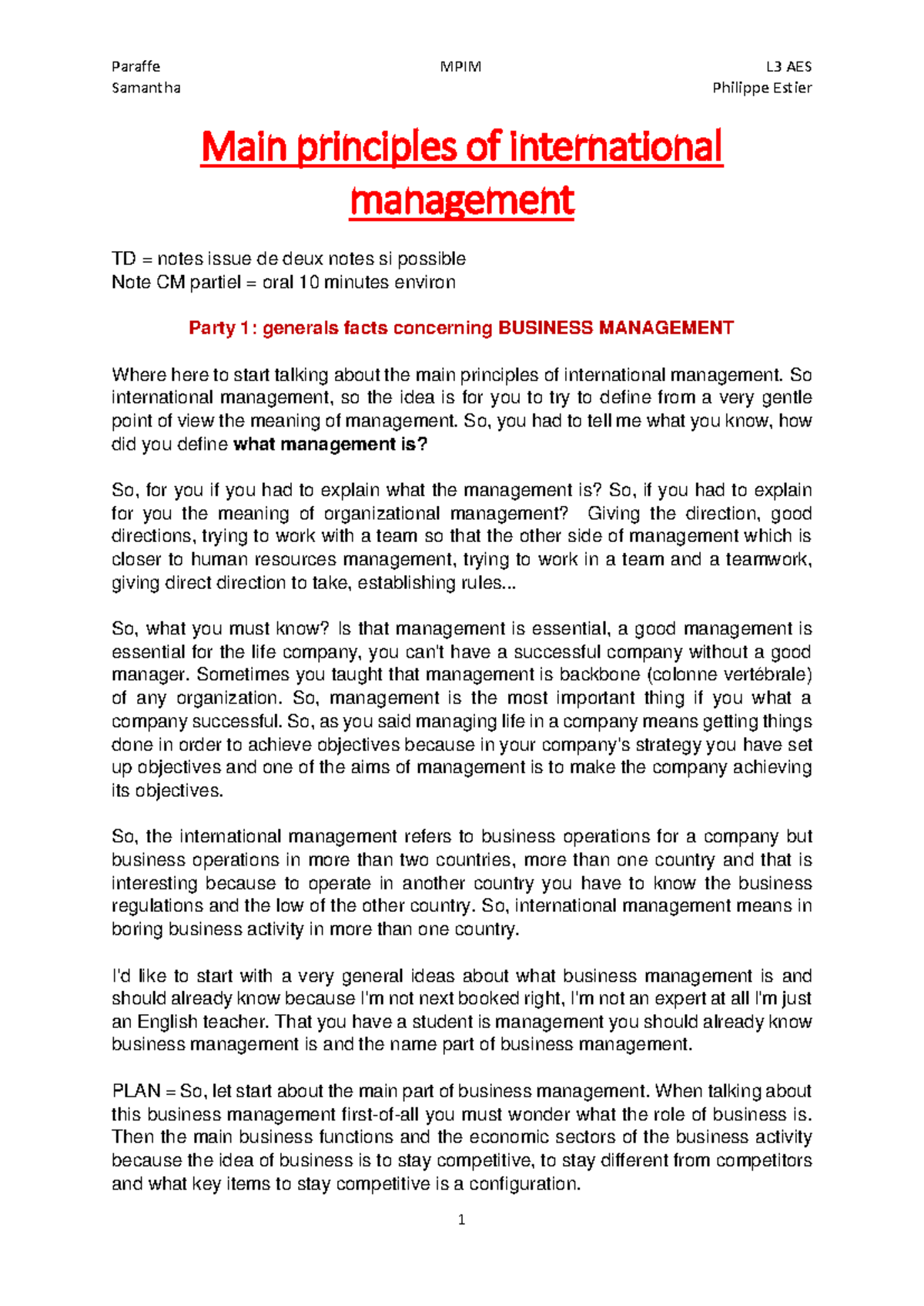 MPIM CM - Course Notes on International Business Management - Studocu