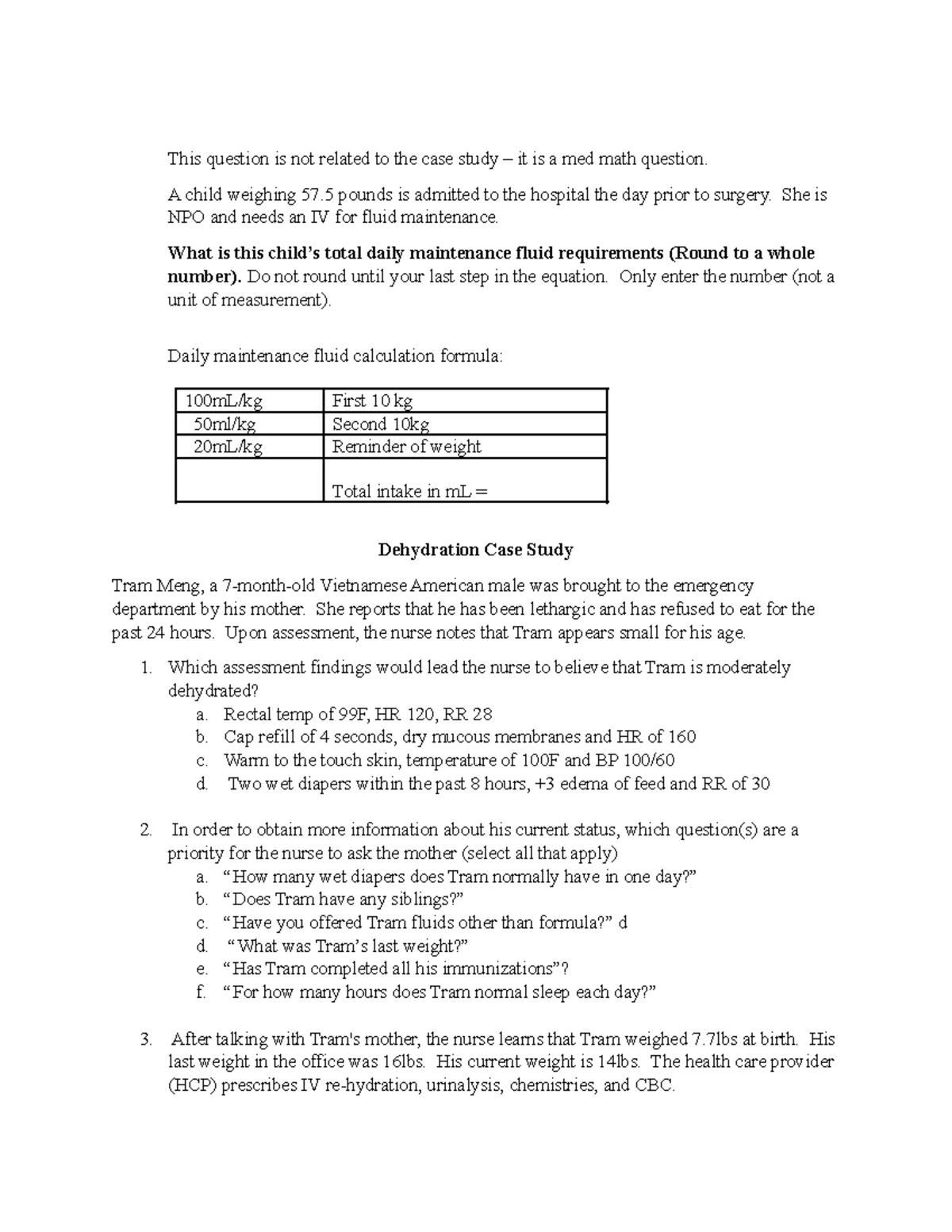 Intake and Output Practice Questions - 1. During your 12-hour shift ...