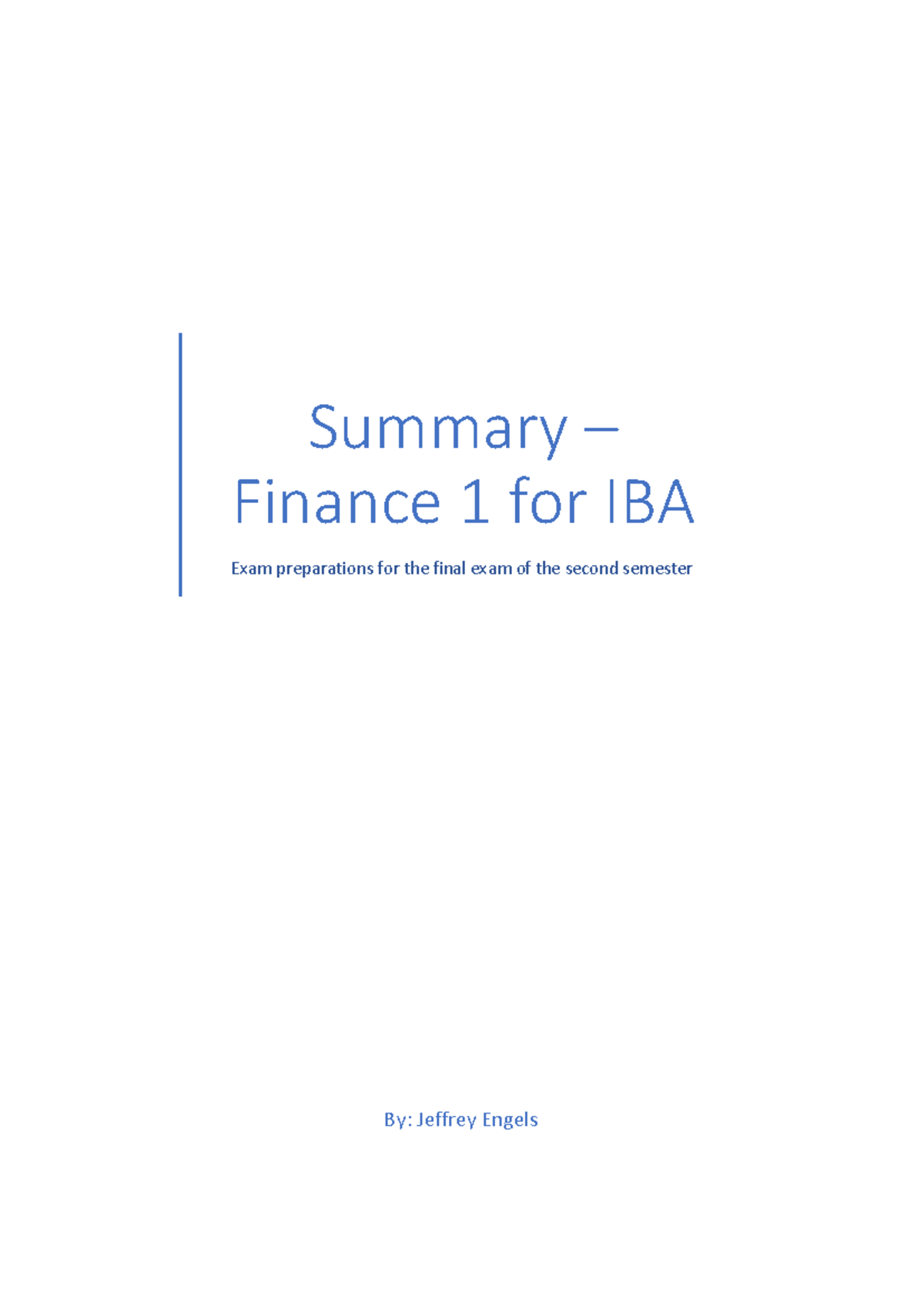 Finance 1 for IBA Final Exam Summary: Chapters 1-24 Study Guide ...