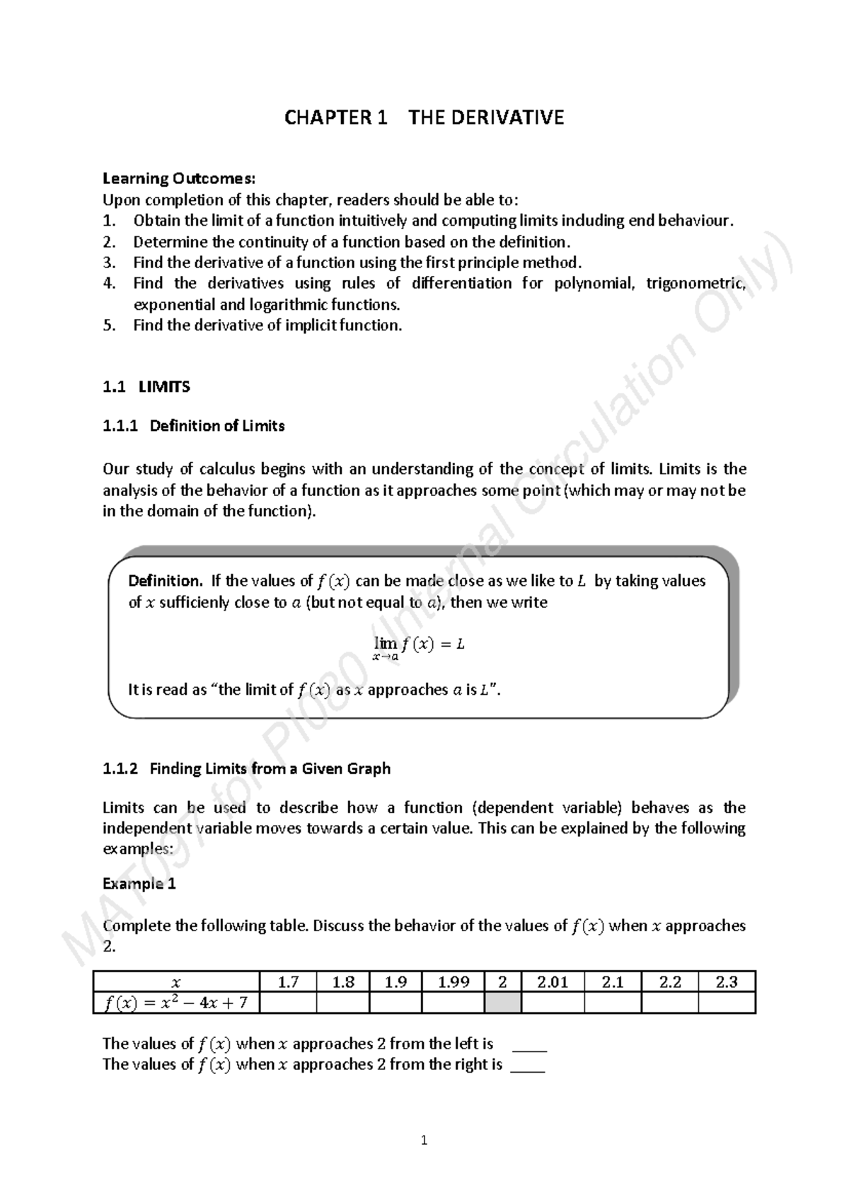 Chapter 1: Understanding the Derivative in MAT097 for PI080 - Studocu