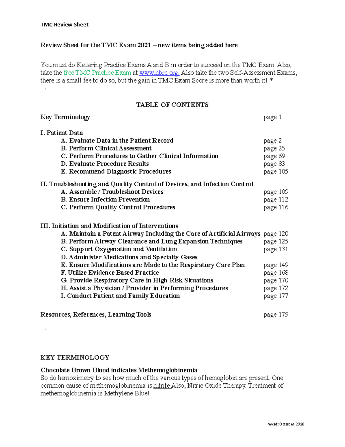 Updated 2021 TMC Exam Review Sheet with Key Concepts and Resources ...
