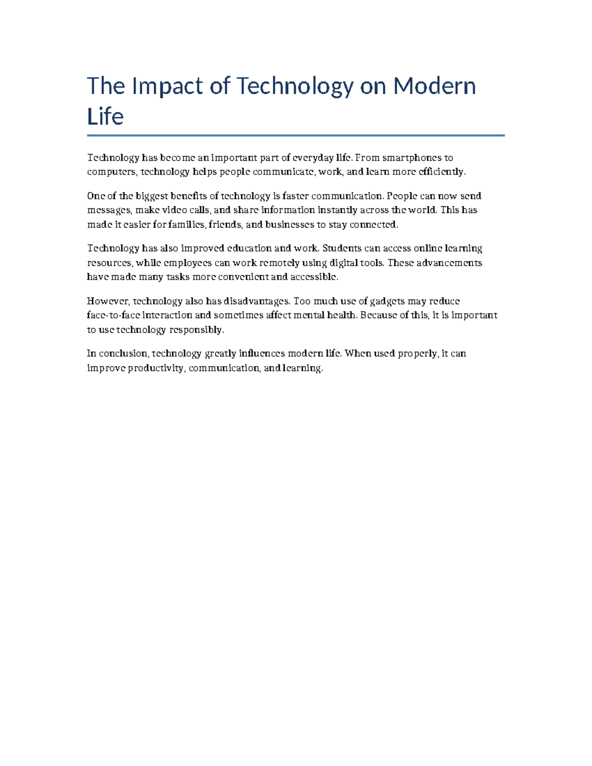 Technology Essay: The Impact on Modern Life - Studocu
