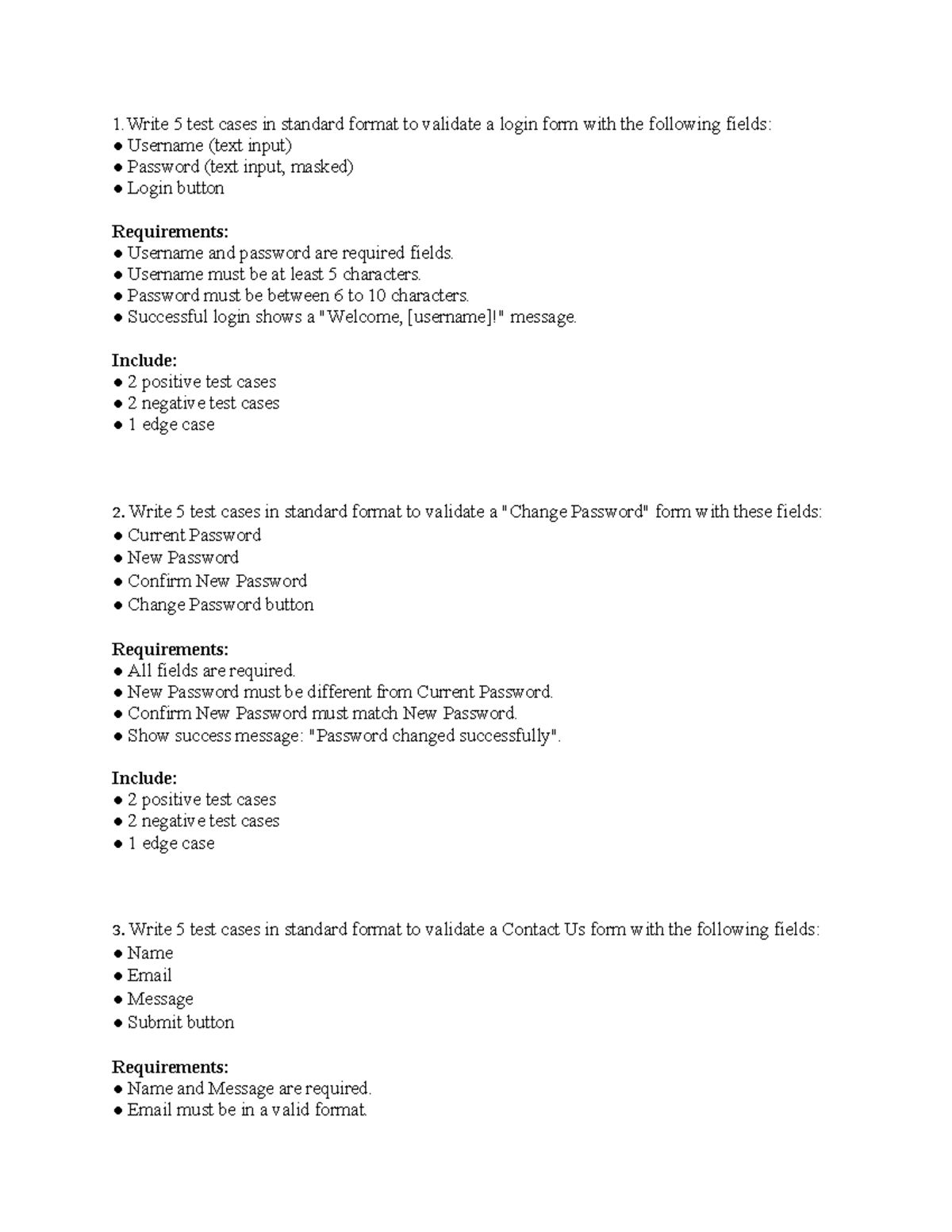 QA Test Cases for Login, Password Change, and Contact Us Forms - Studocu