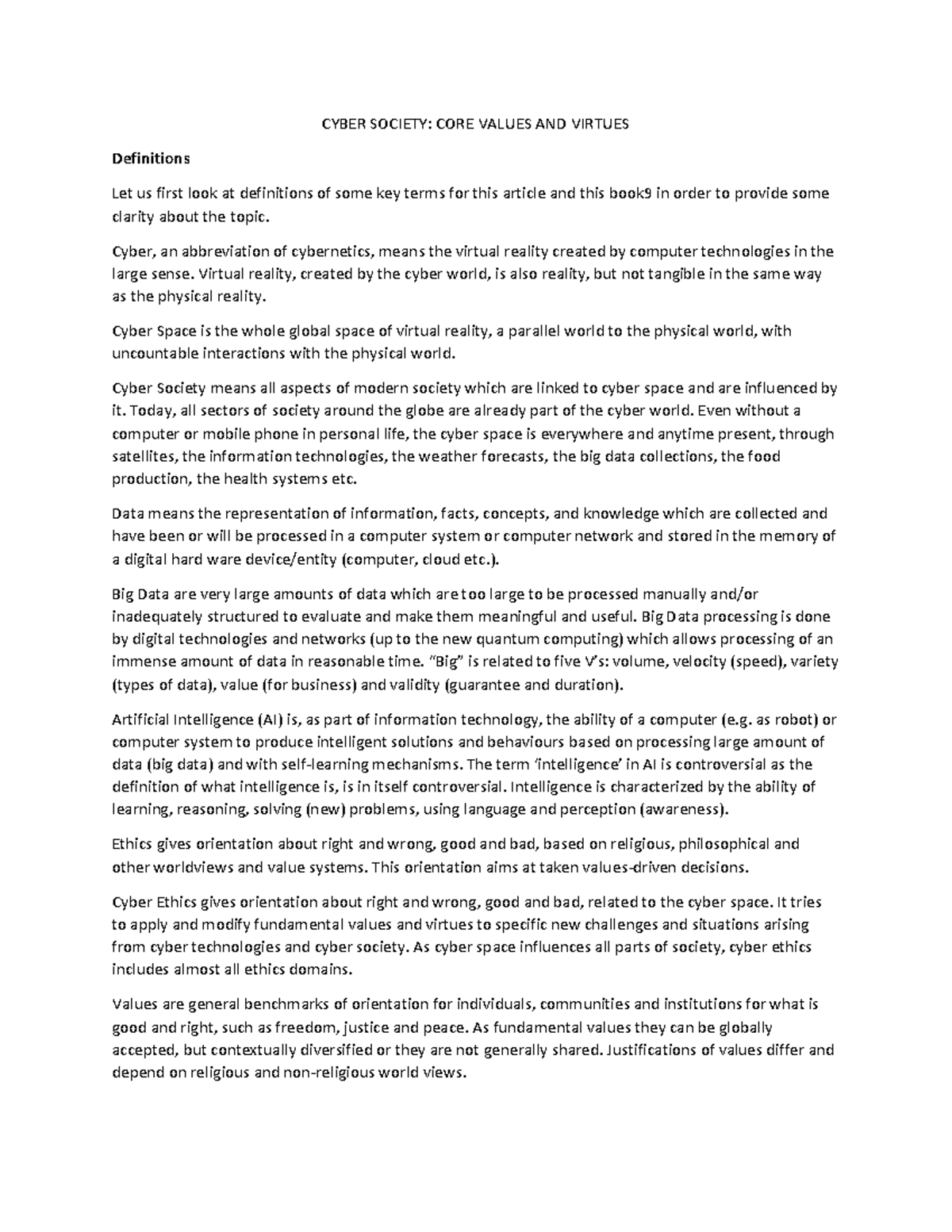 Cyber Ethics in Digital Business: Understanding Values & Virtues - Studocu