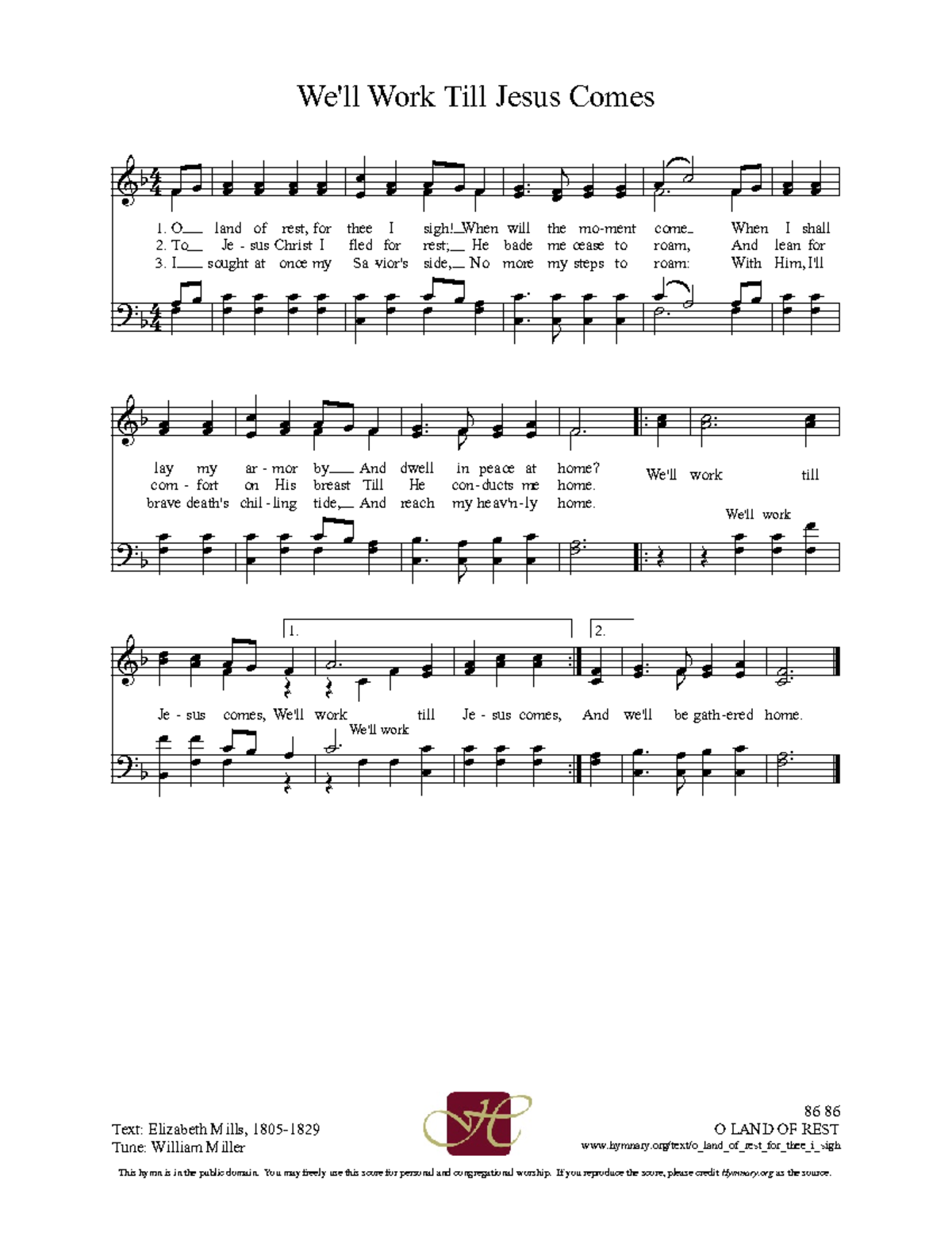 We'll Work Till Jesus Comes - Hymn Score Analysis - Studocu