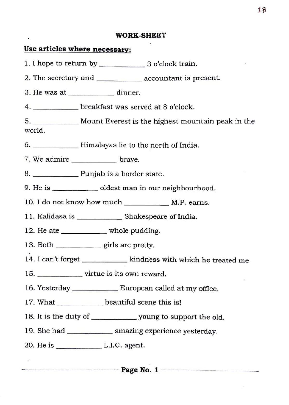 19 Use of Articles: Exercises and Examples for Practice - Studocu