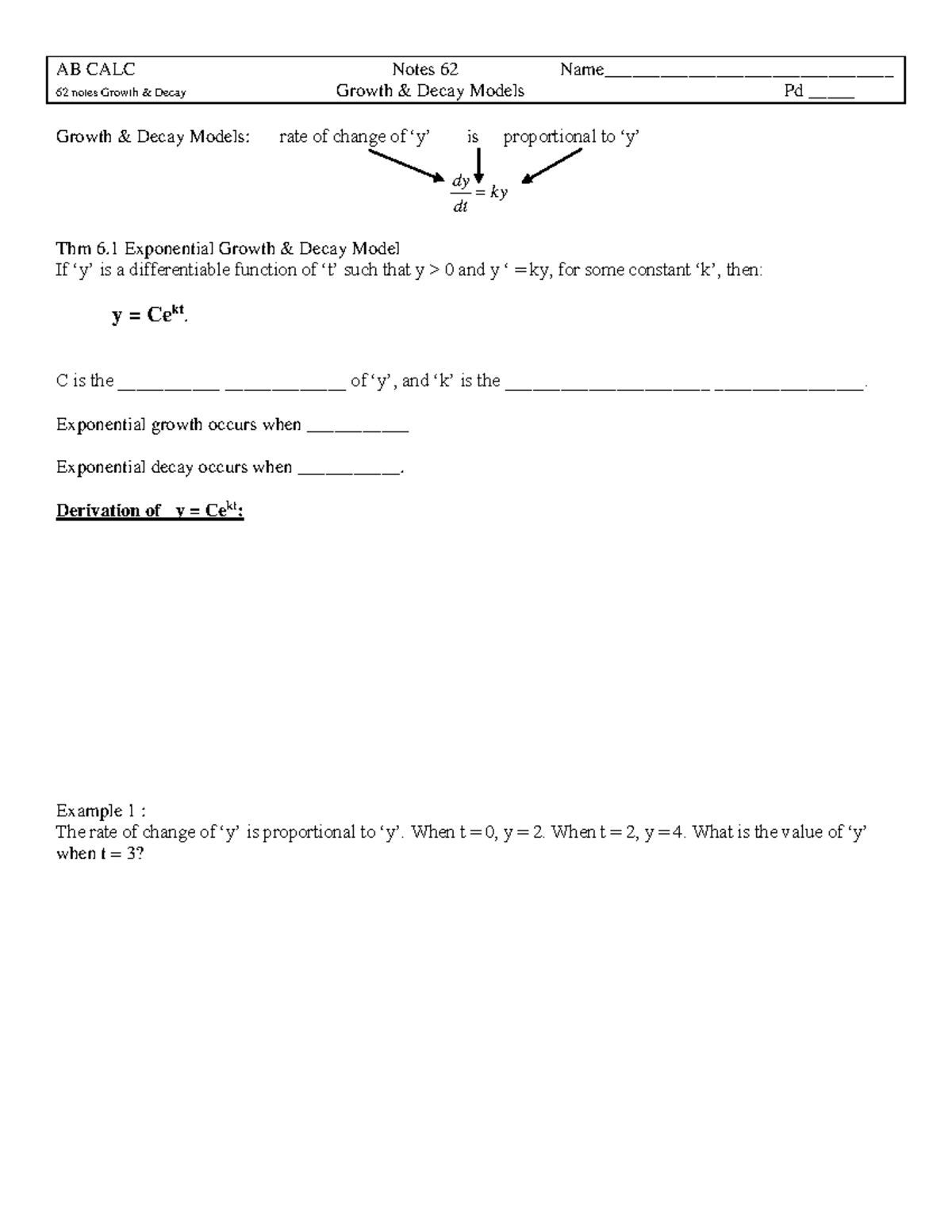 AB CALC 62: Growth and Decay Models Notes - Studocu